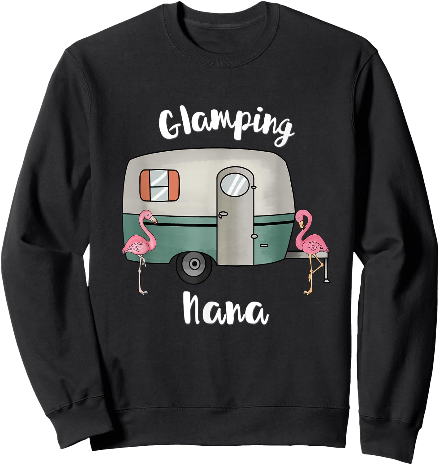 Glamping Nana Camping RV Vintage Flamingos Sweatshirt - Sweatshirt | Black