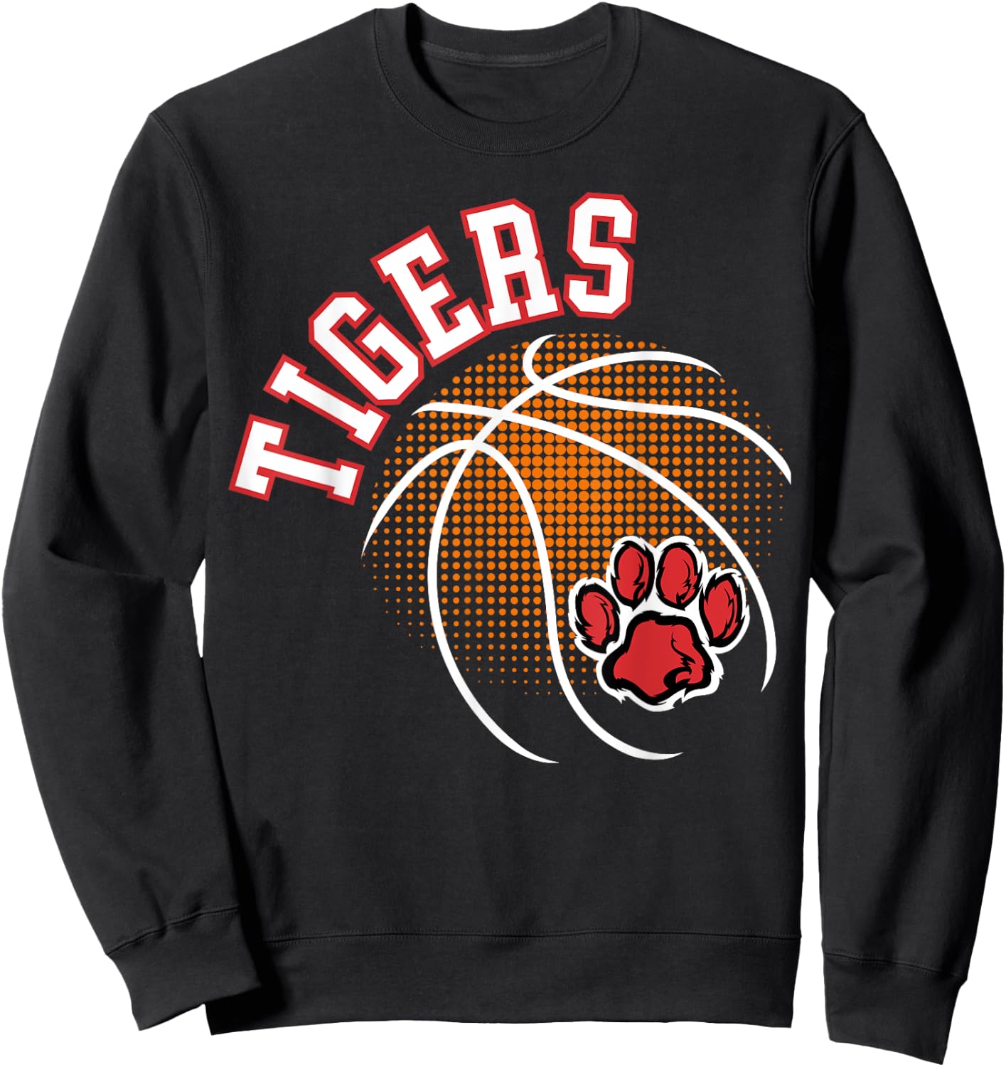 Tigers Basketball Red Tiger Pride Paw Print School Spirit Sweatshirt - Sweatshirt | Black