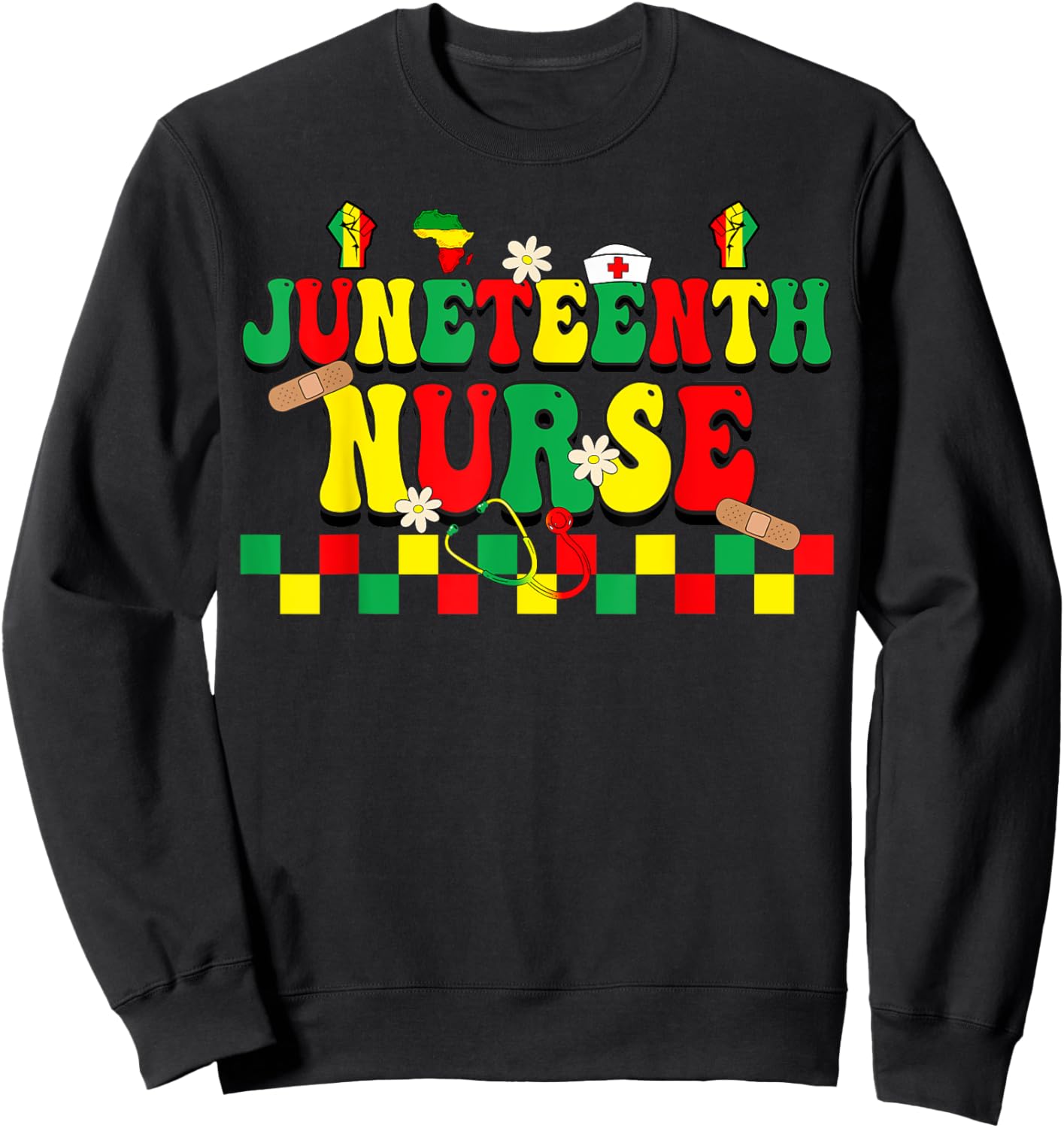 Juneteenth Black Nurse Retro 1865 Groovy Scrub Top Men Women Sweatshirt - Sweatshirt | Black