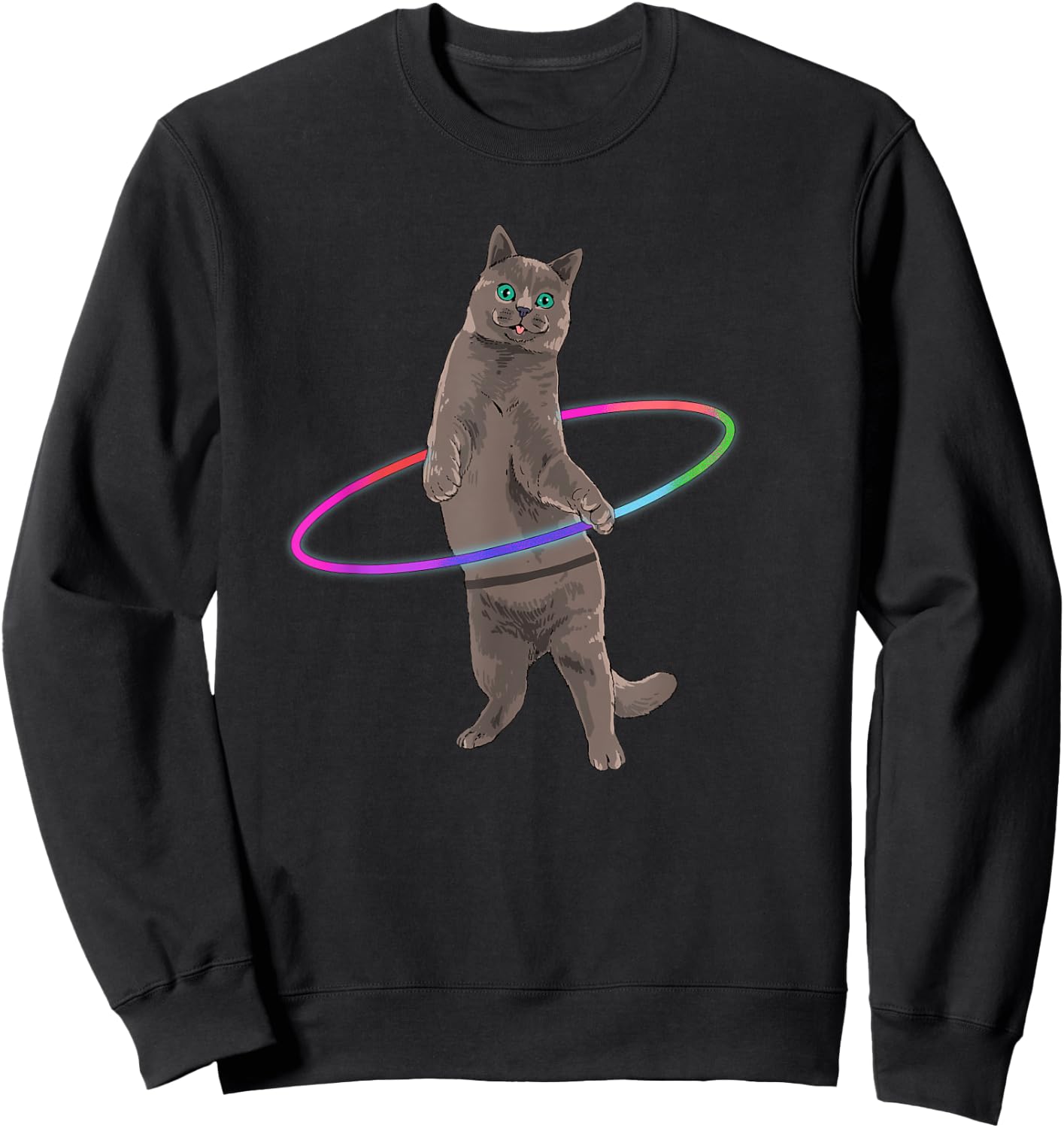 Weird Cat Shirt Kitten Dancing Hula Hoop Dance Cat Lover Sweatshirt - Sweatshirt | Black