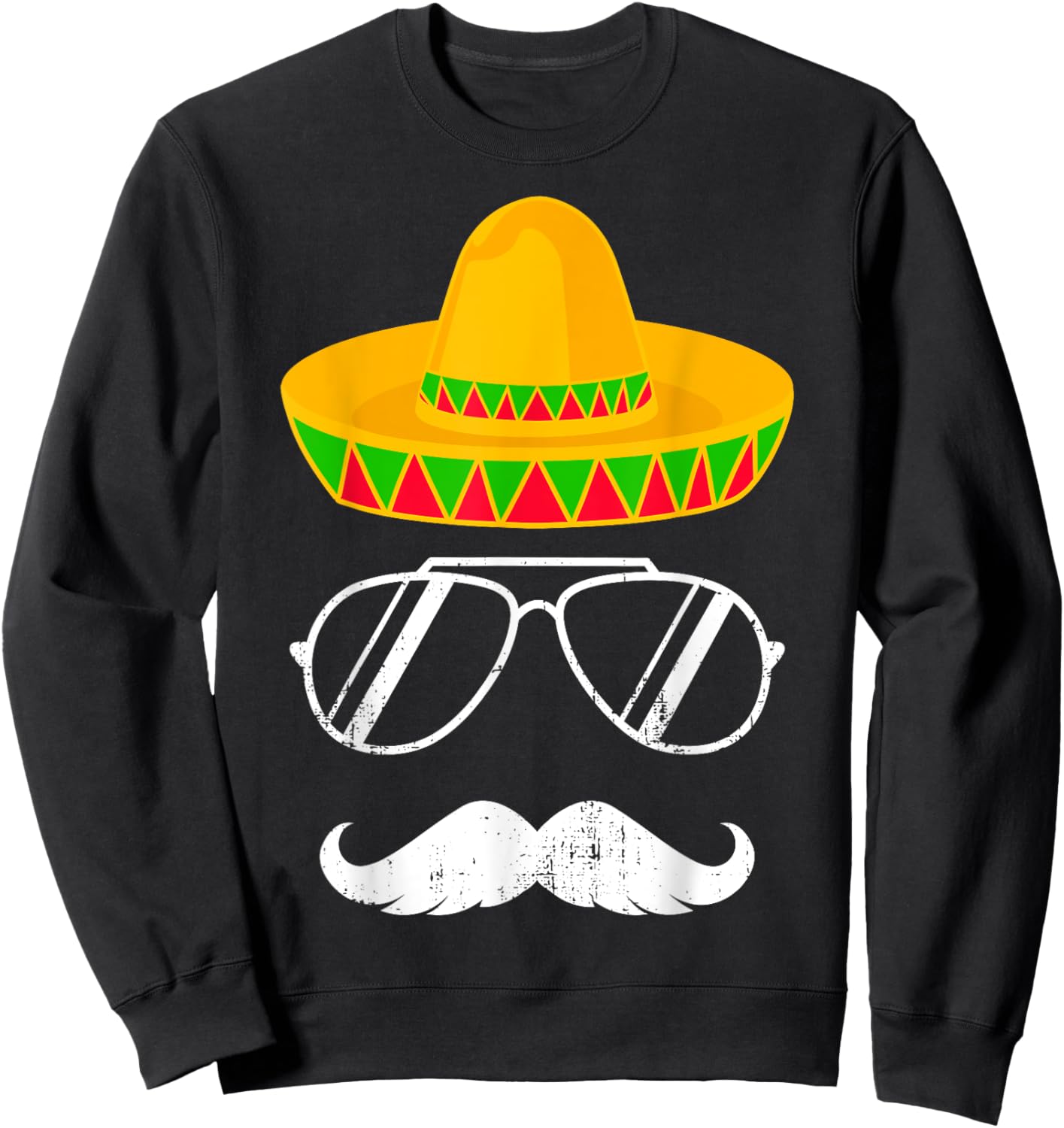 Funny mexican sombrero mustache face for Cinco de Mayo Sweatshirt - Sweatshirt | Black