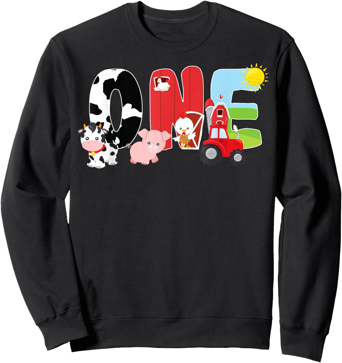 Farm Animals 1st Birthday Barnyard 1 Year Old Baby Birthday Sweatshirt - Sweatshirt | Black