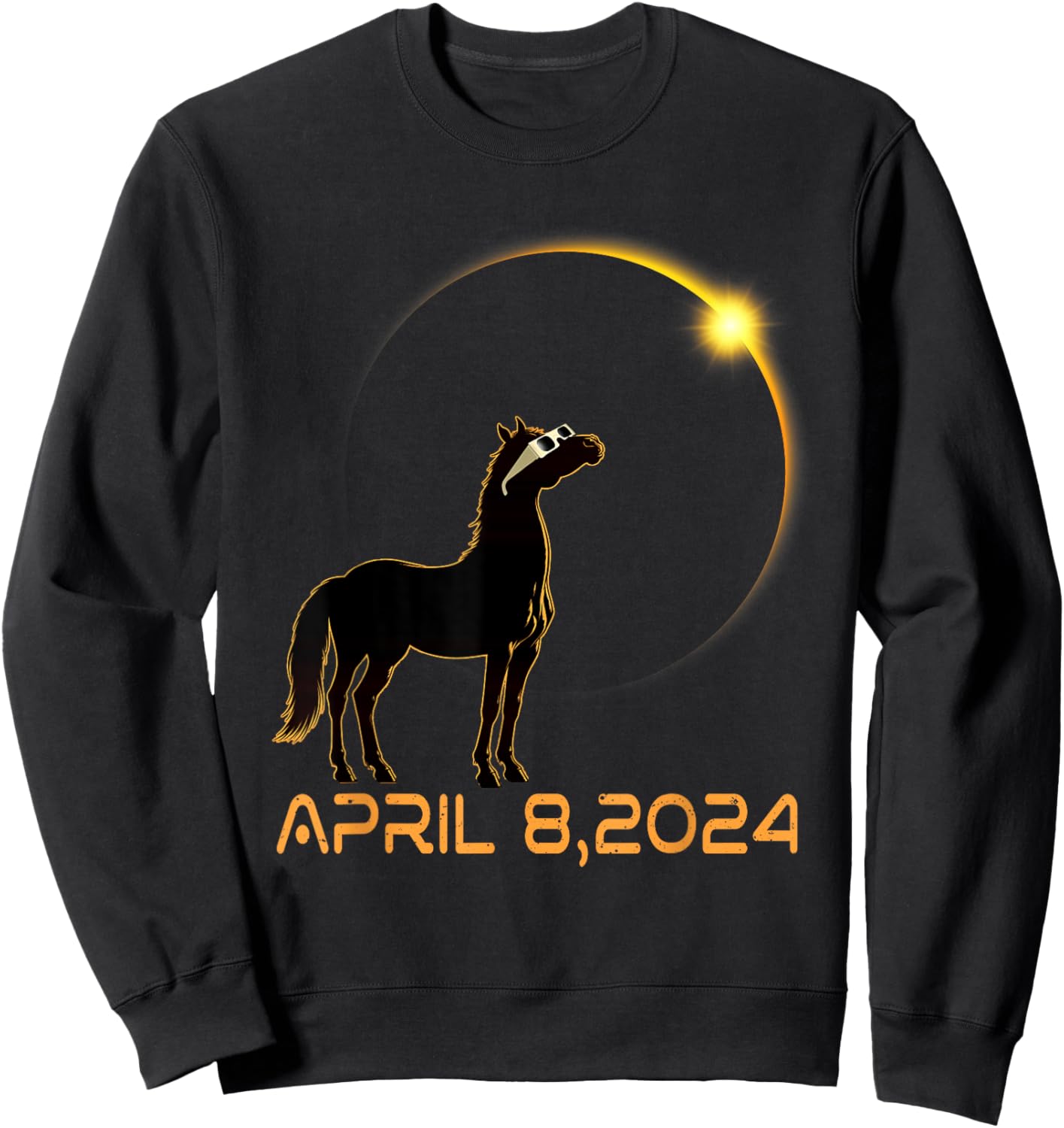 Total Solar Eclipse 2024 Horse Wearing Solar Eclipse Glasses Sweatshirt - Sweatshirt | Black