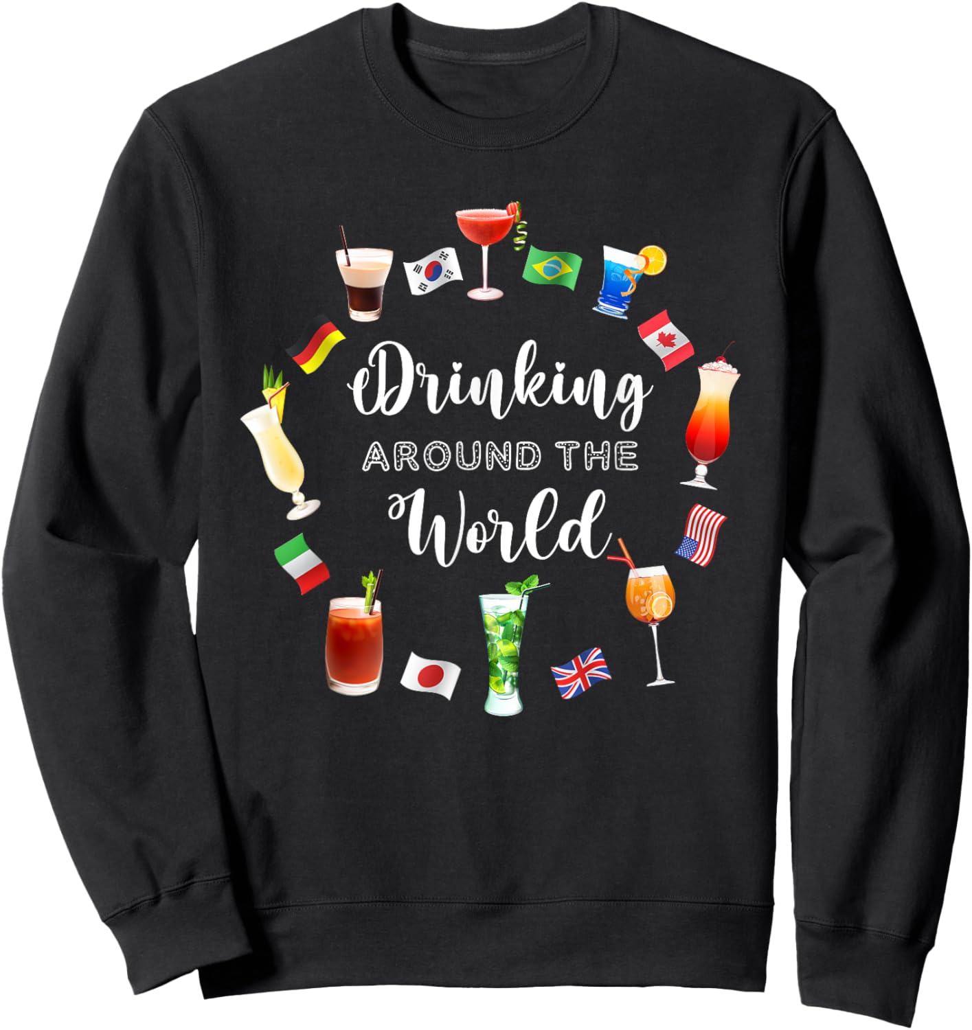 Drinking Around The World Vacation Drinking Showcase Sweatshirt - Sweatshirt | Black