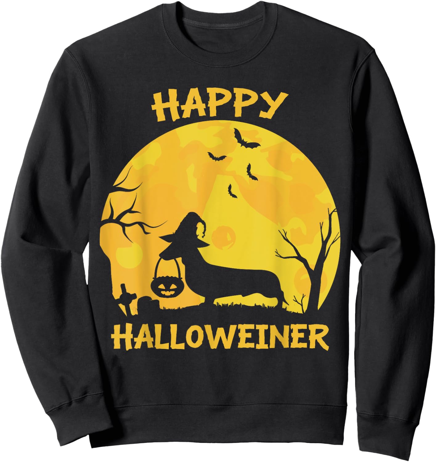 Happy Halloweiner Dachshund Wiener Funny Dog Lover Halloween Women Girls Kids Sweatshirt - Sweatshirt | Black