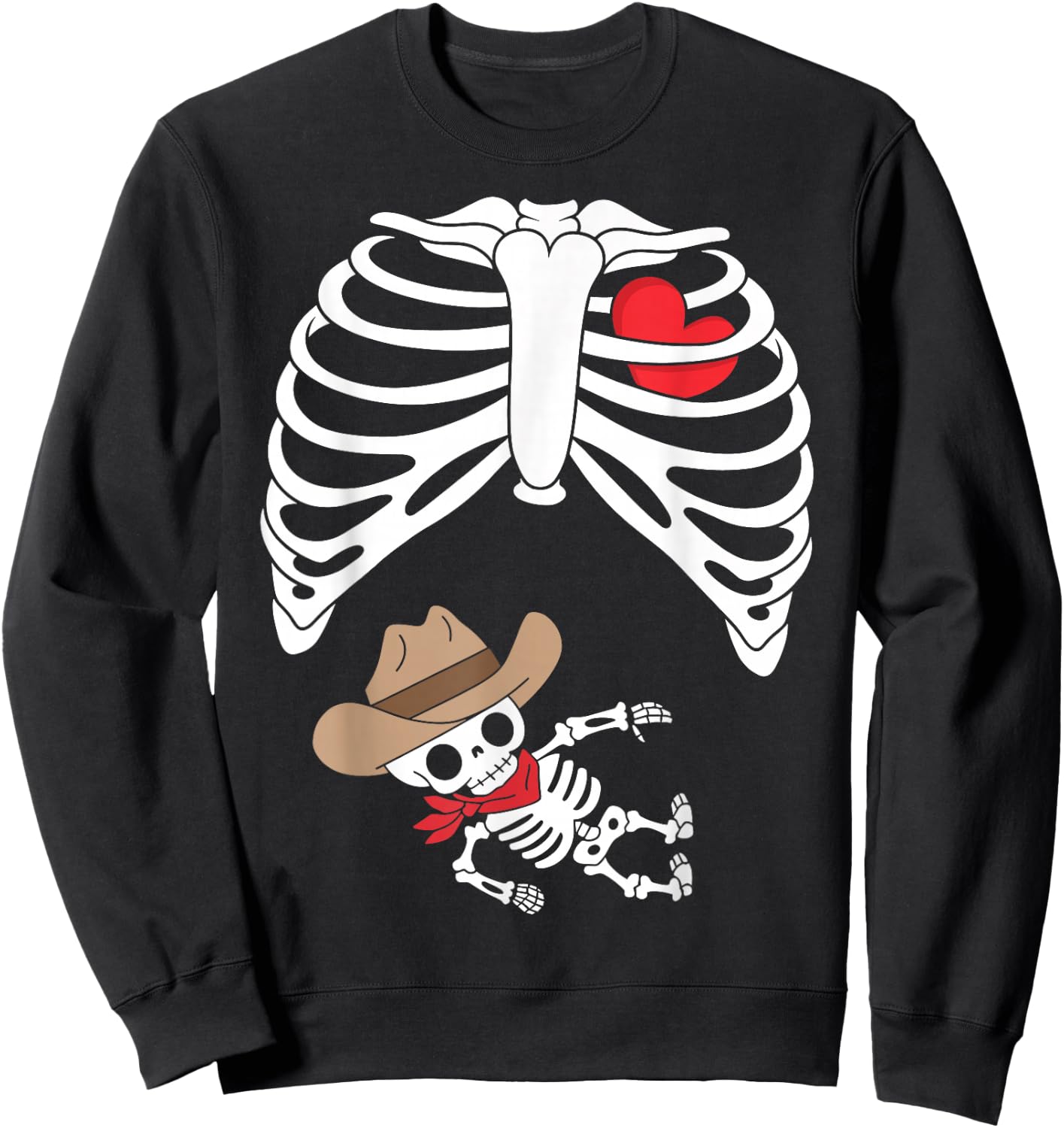 Baby Pregnancy Halloween Skeleton Xray Cowboy Boy Pregnant Sweatshirt - Sweatshirt | Black