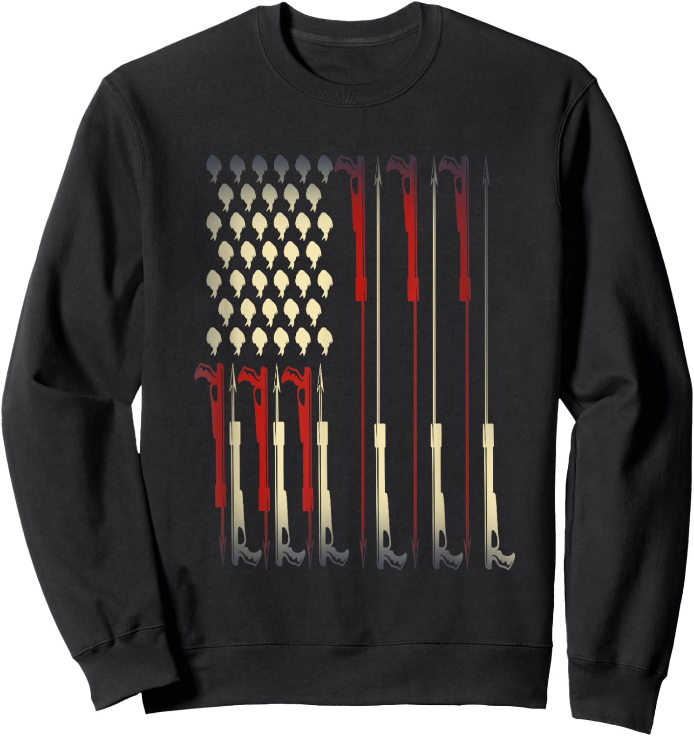 Patriotic Fishermen Gift USA Flag Water Diving Spearfishing Sweatshirt - Sweatshirt | Black