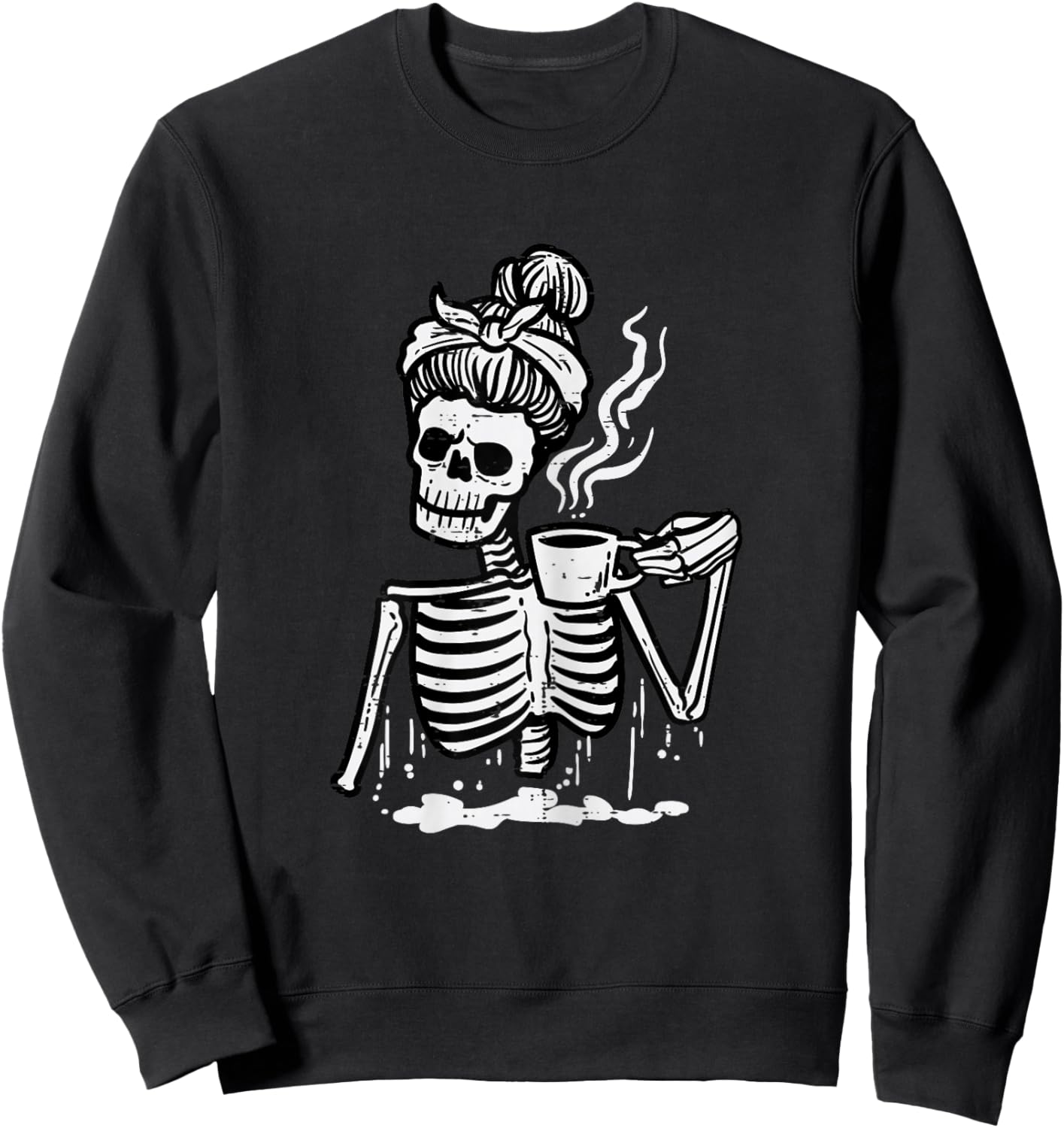 Halloween Skeleton Messy Bun Coffee Funny Costume Mom Women Sweatshirt - Sweatshirt | Black
