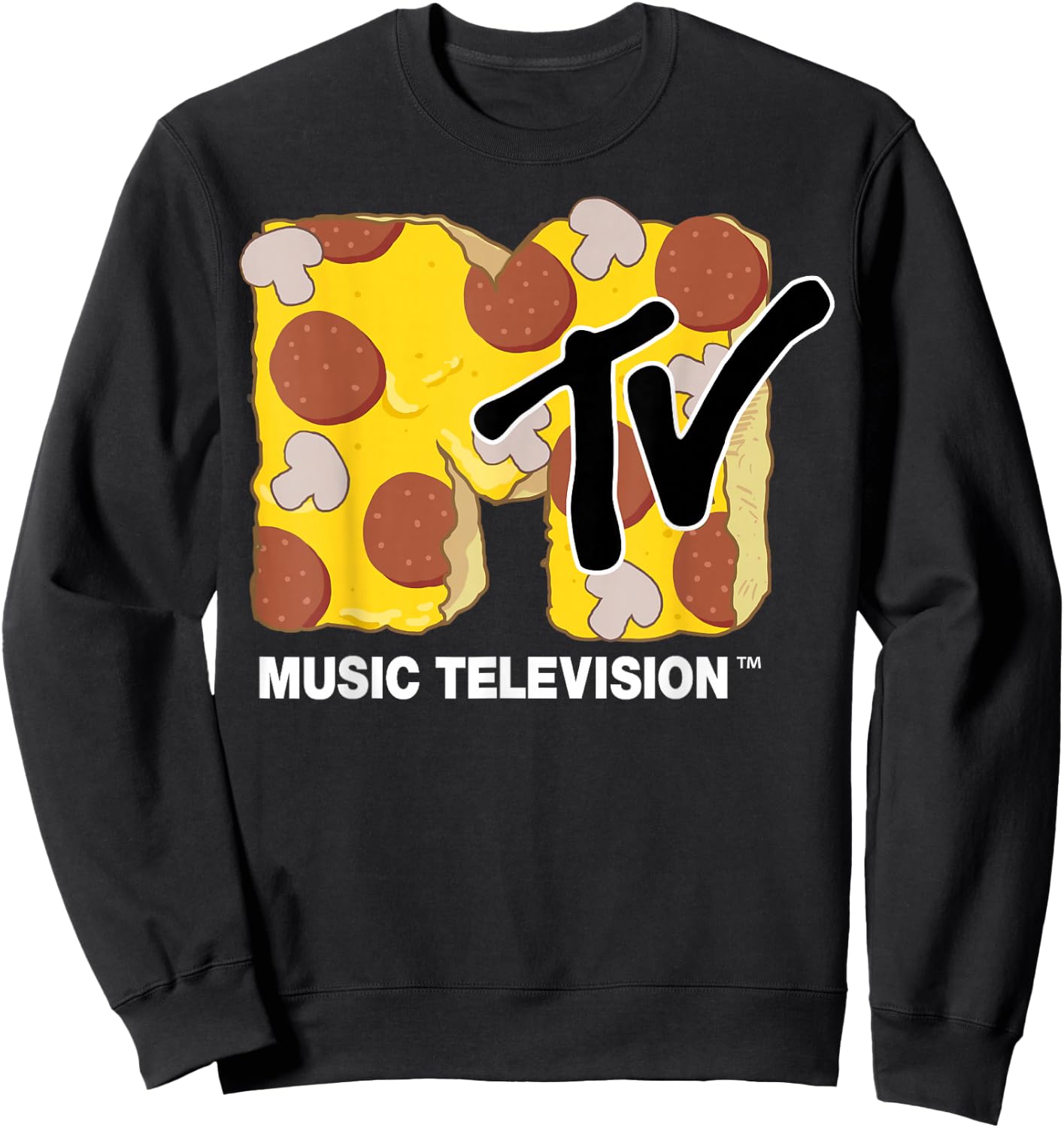 MTV Mushroom and Pepperoni Pizza MTV Logo Graphic Sweatshirt - Sweatshirt | Black