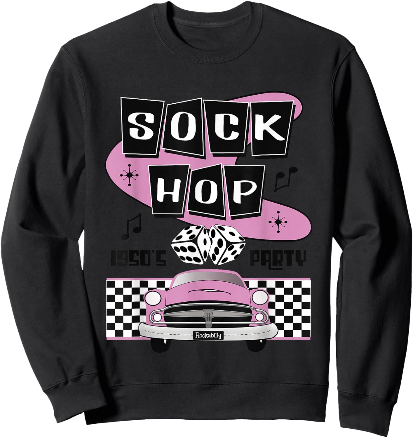 1950s Sock Hop Dance Party Retro 50s Costume Rockabilly Pink Sweatshirt - Sweatshirt | Black