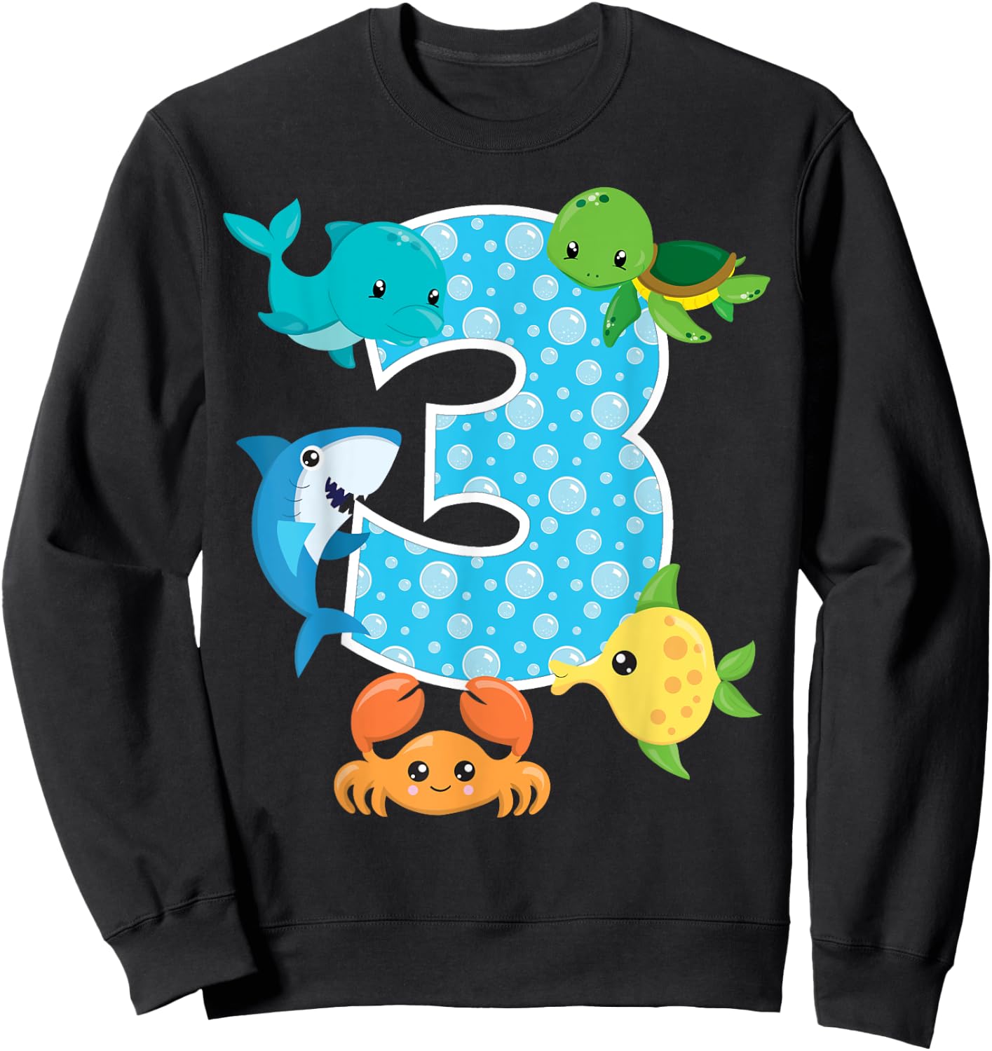 3rd Birthday Party 3 Year Old Sea Fish Aquarium Birthday Boy Sweatshirt - Sweatshirt | Black