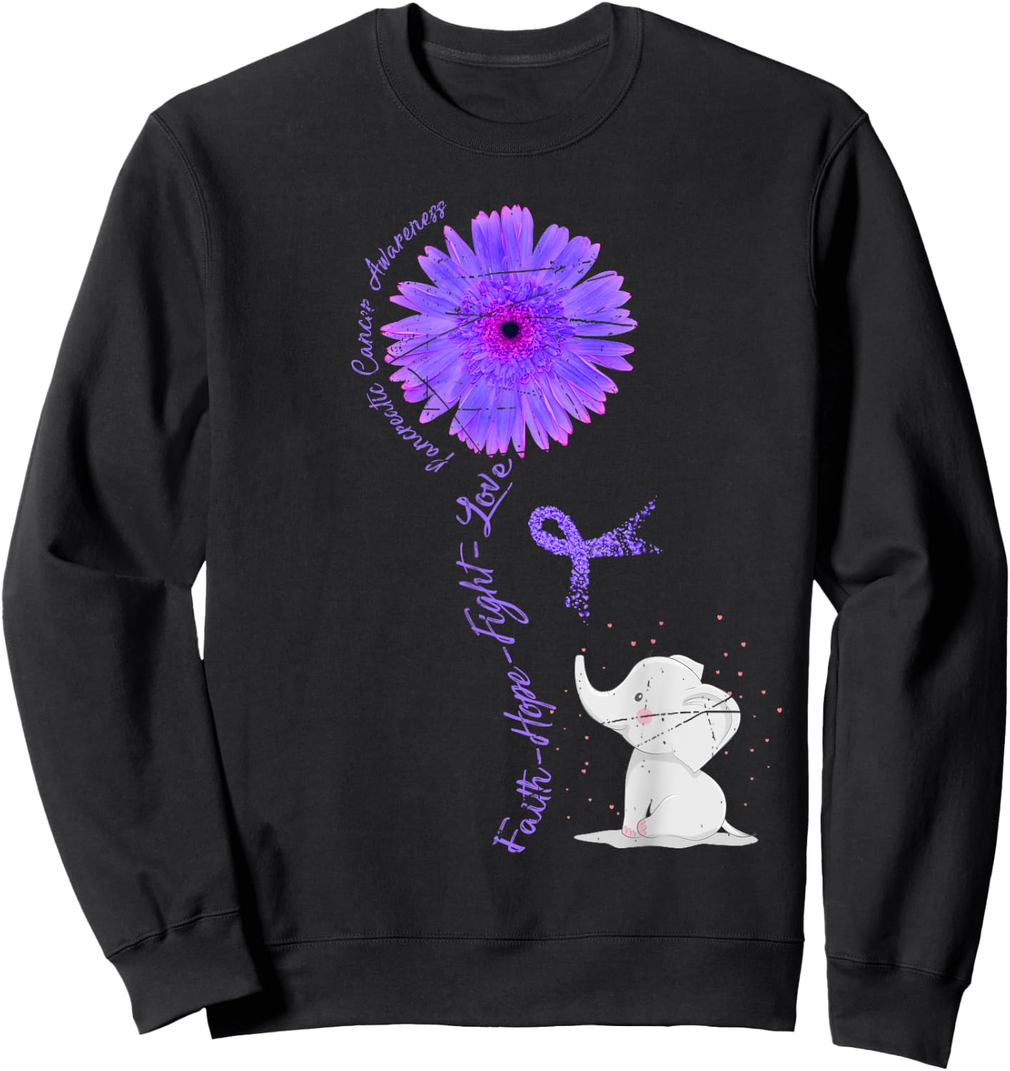 Cancer Fight Support Purple Ribbon Gift Pancreatic Cancer Sweatshirt - Sweatshirt | Black
