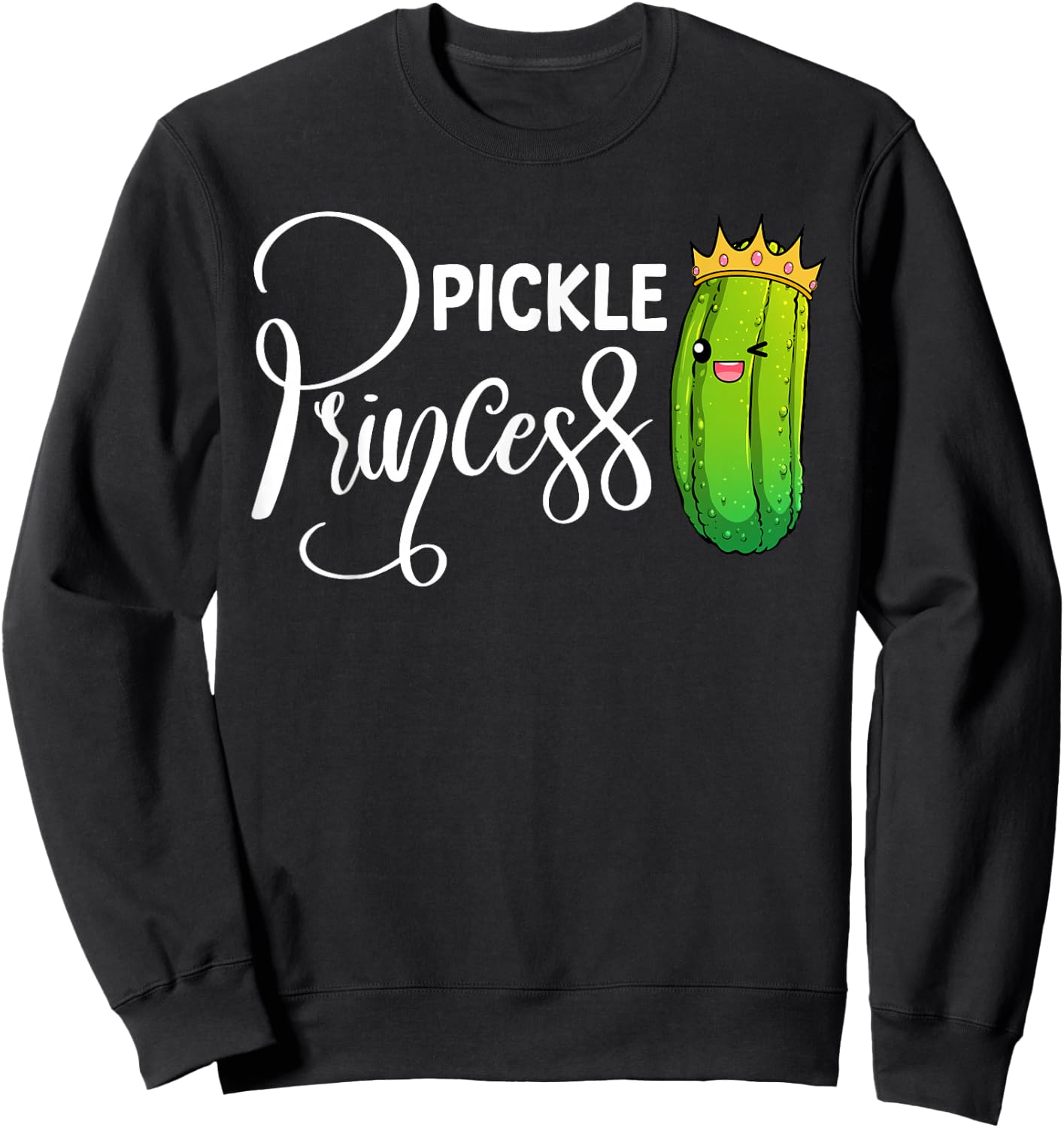 Cool Pickle Princess Art Girls Dill Pickle Novelty Sweatshirt - Sweatshirt | Black