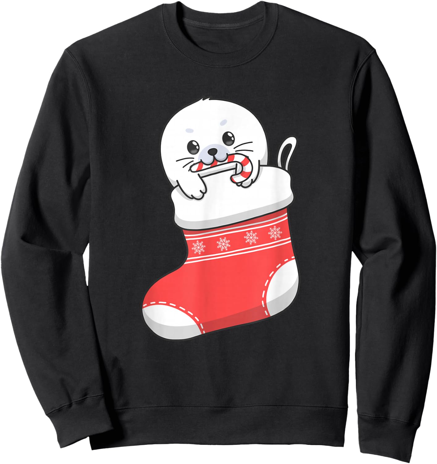 Adorable cute baby harp seal pup in Christmas stocking Sweatshirt - Sweatshirt | Black