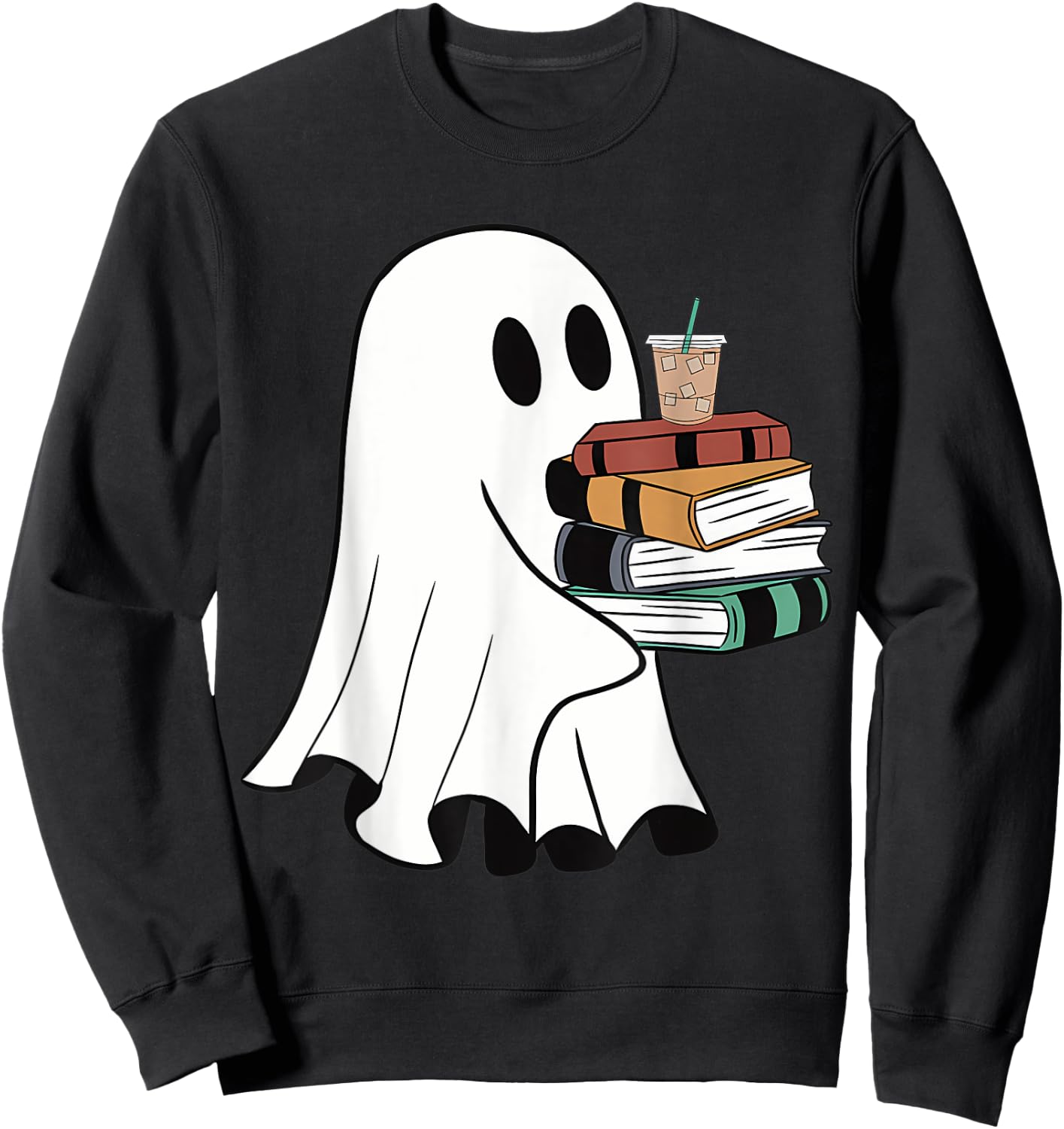 Ghost With Books Coffee Halloween For Book Lover Sweatshirt - Sweatshirt | Black