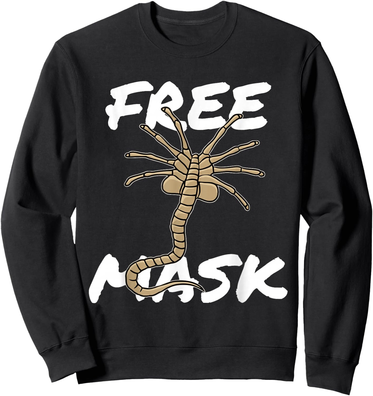 Free Mask - Funny Face Alien Hugger Creature Mask Sweatshirt - Sweatshirt | Black