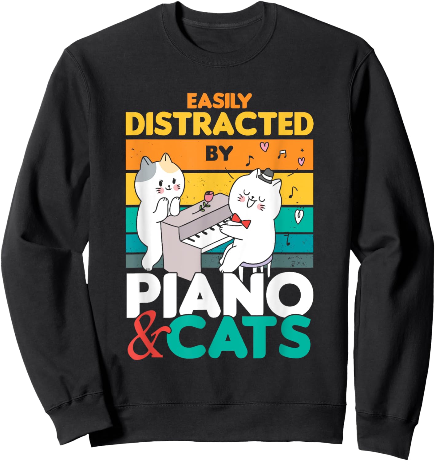 Cat Singing Pet Vintage Piano Pianist Musical Keys Gift Sweatshirt - Sweatshirt | Black