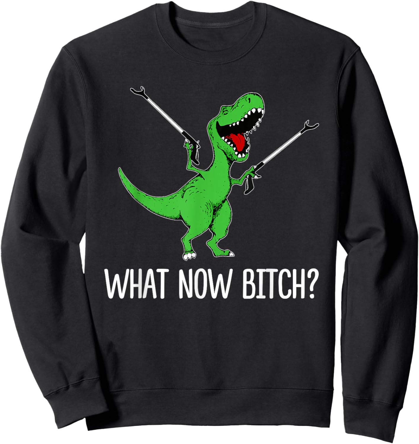 What Now Bitch Funny Dinorsaur Meme Sweatshirt - Sweatshirt | Black