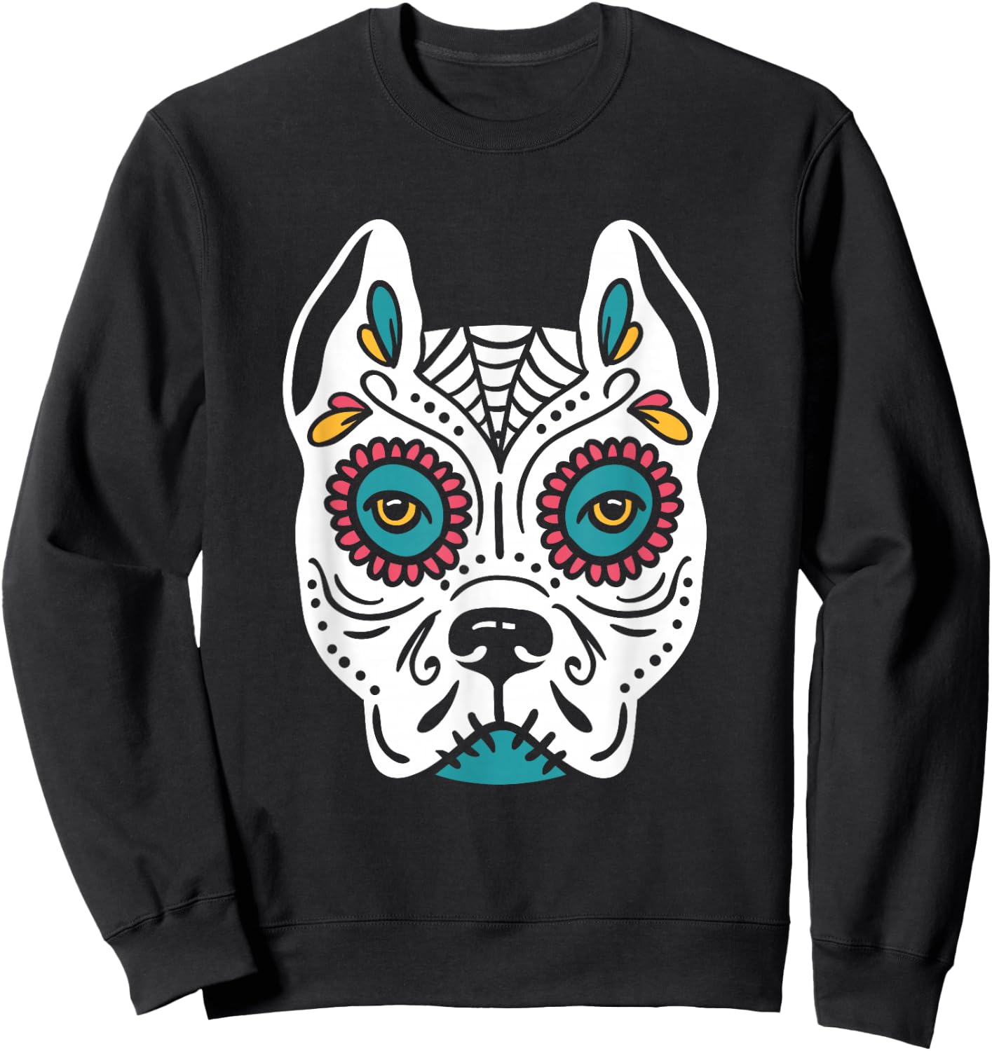 Pitbull Skull Day of The Dead - Skull Dog Skeleton Men Women Sweatshirt - Sweatshirt | Black
