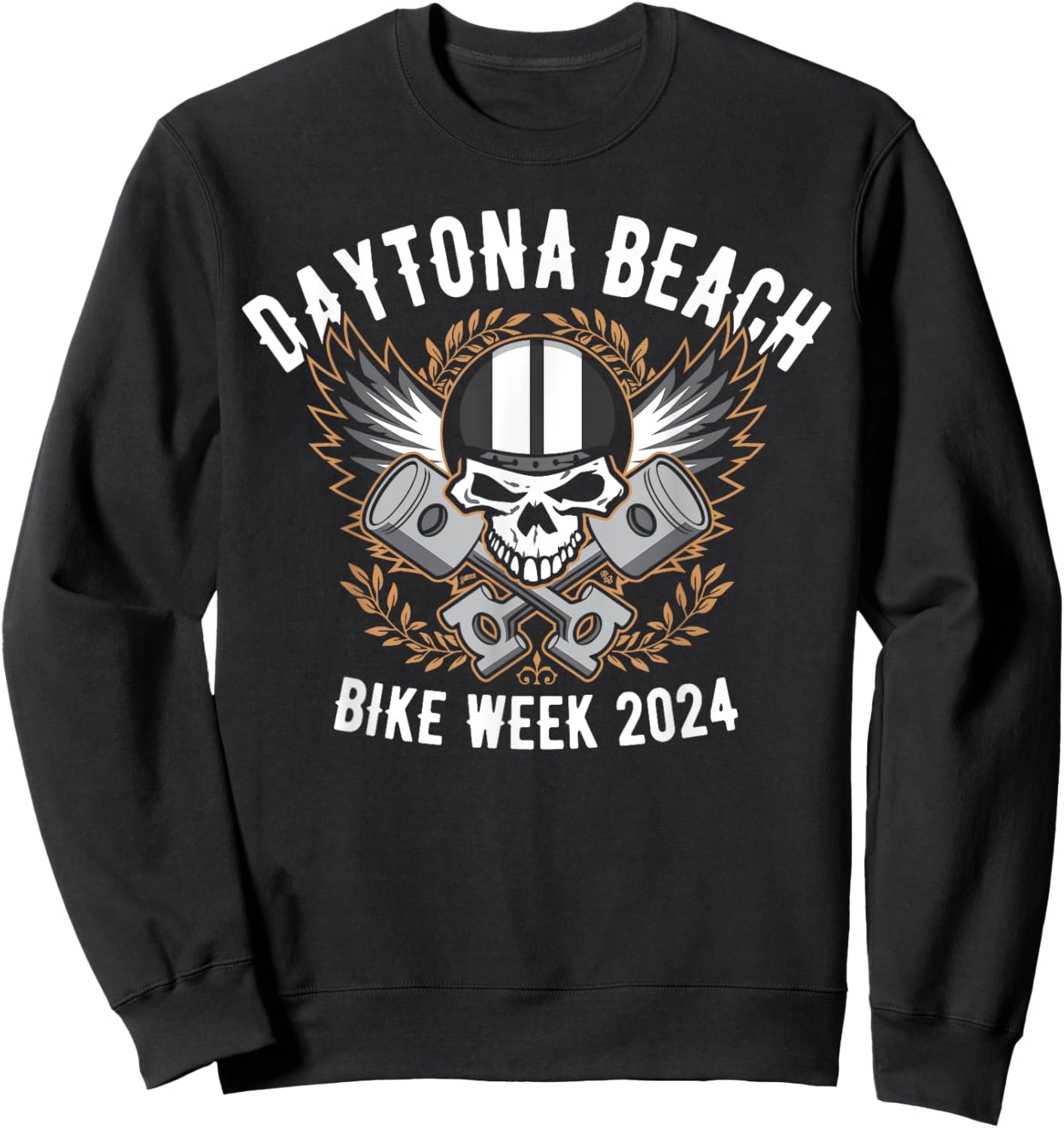 Daytona Beach Bike Week 2024 Retro Motorcycle Skull Design Men Women Sweatshirt - Sweatshirt | Black