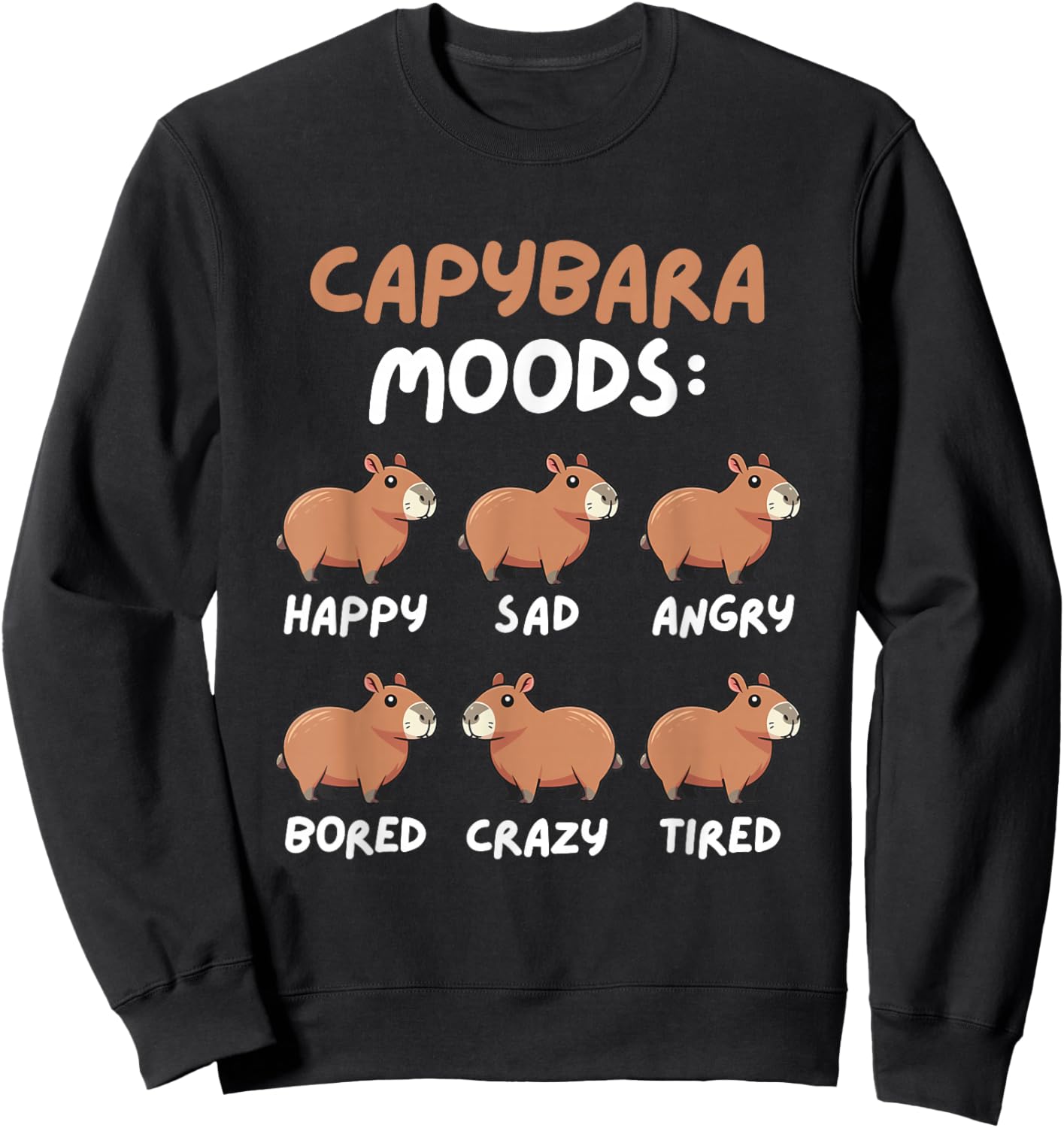 Funny Cute Capybara Moods Children Men Women Sweatshirt - Sweatshirt | Black
