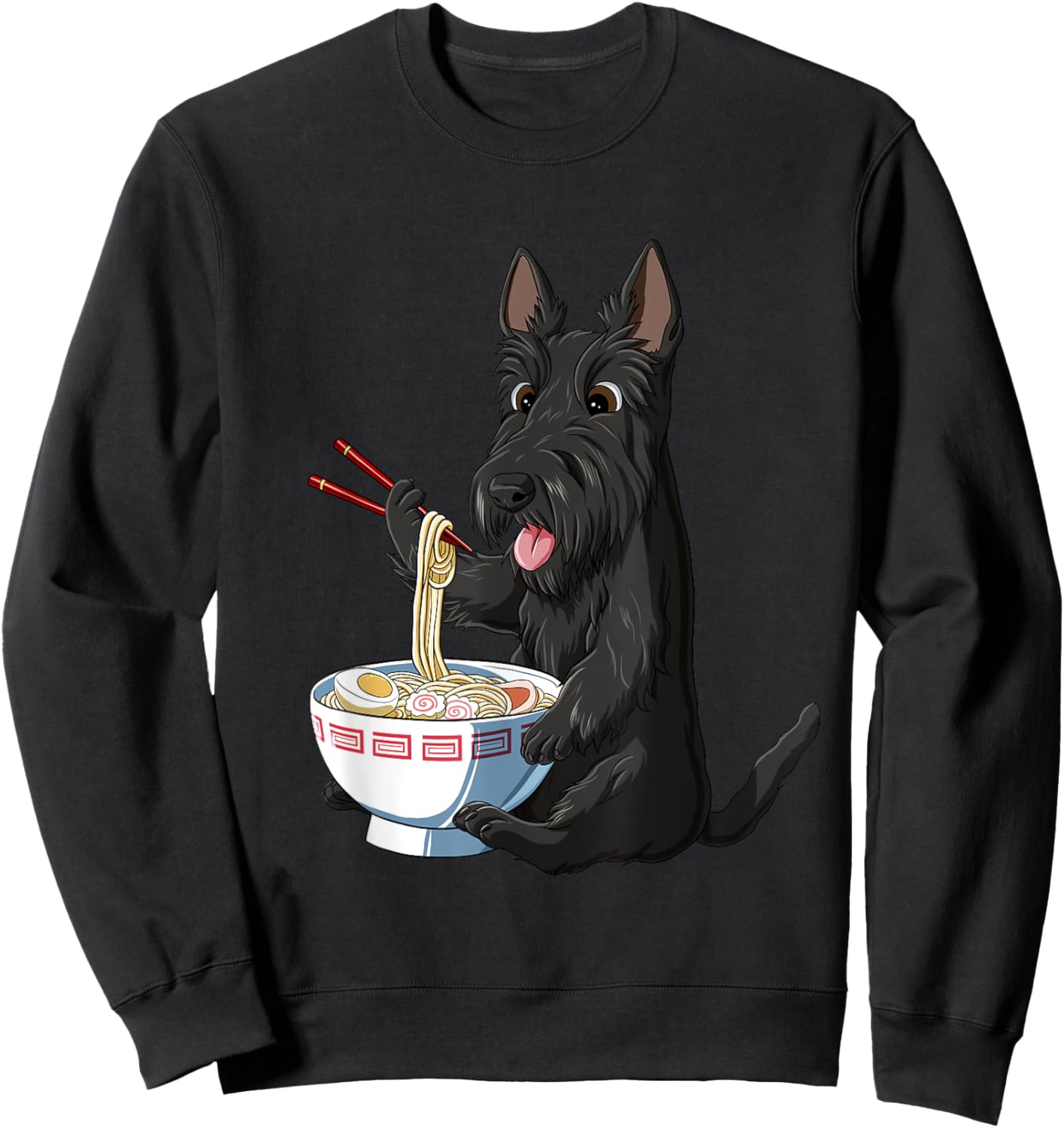 Funny Japanese Anime Dog Scottish Terrier Eating Ramen Sweatshirt - Sweatshirt | Black