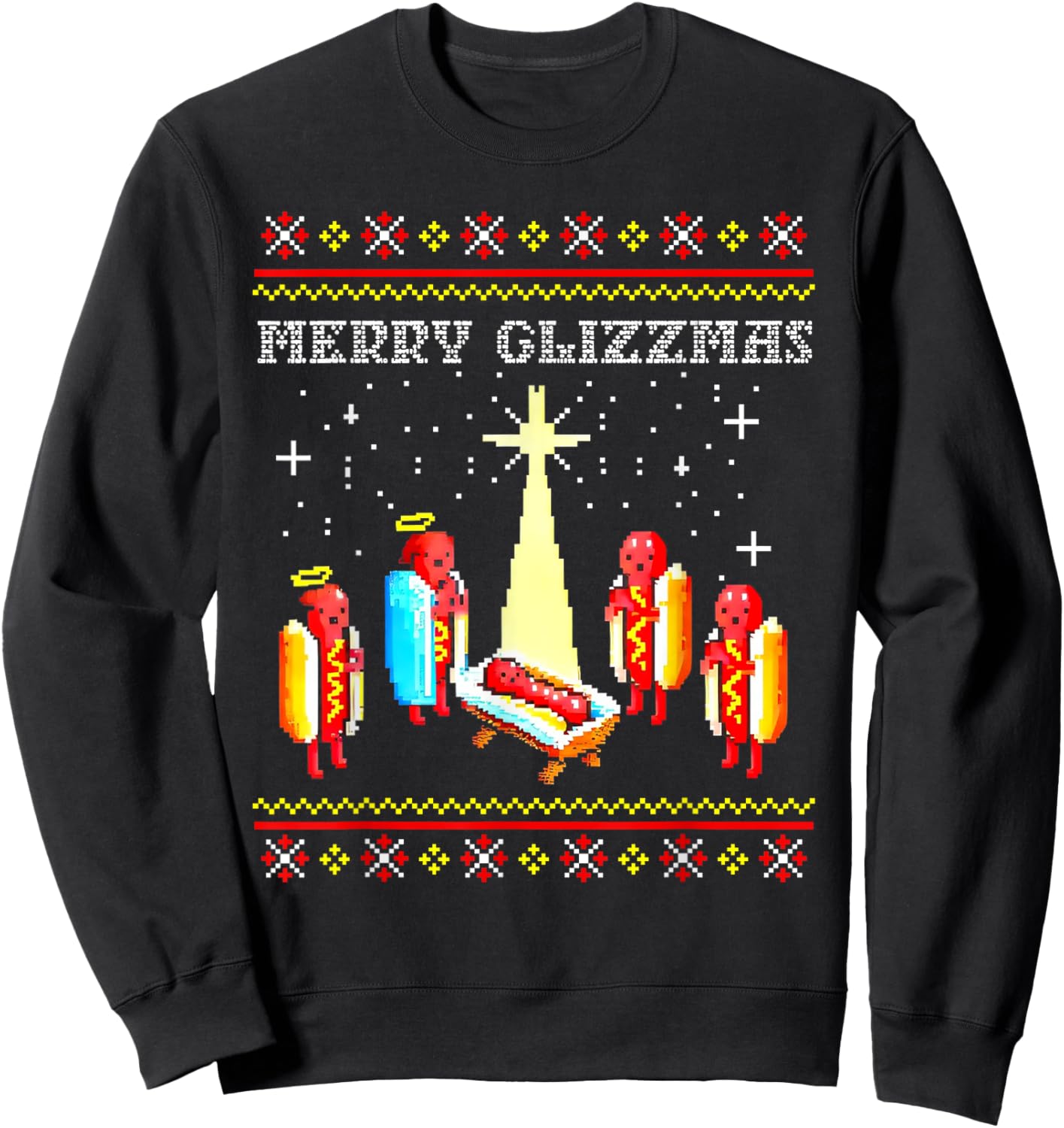 Merry Glizzmas Funny Hot Dog Ugly christmas sweater Sweatshirt - Sweatshirt | Black