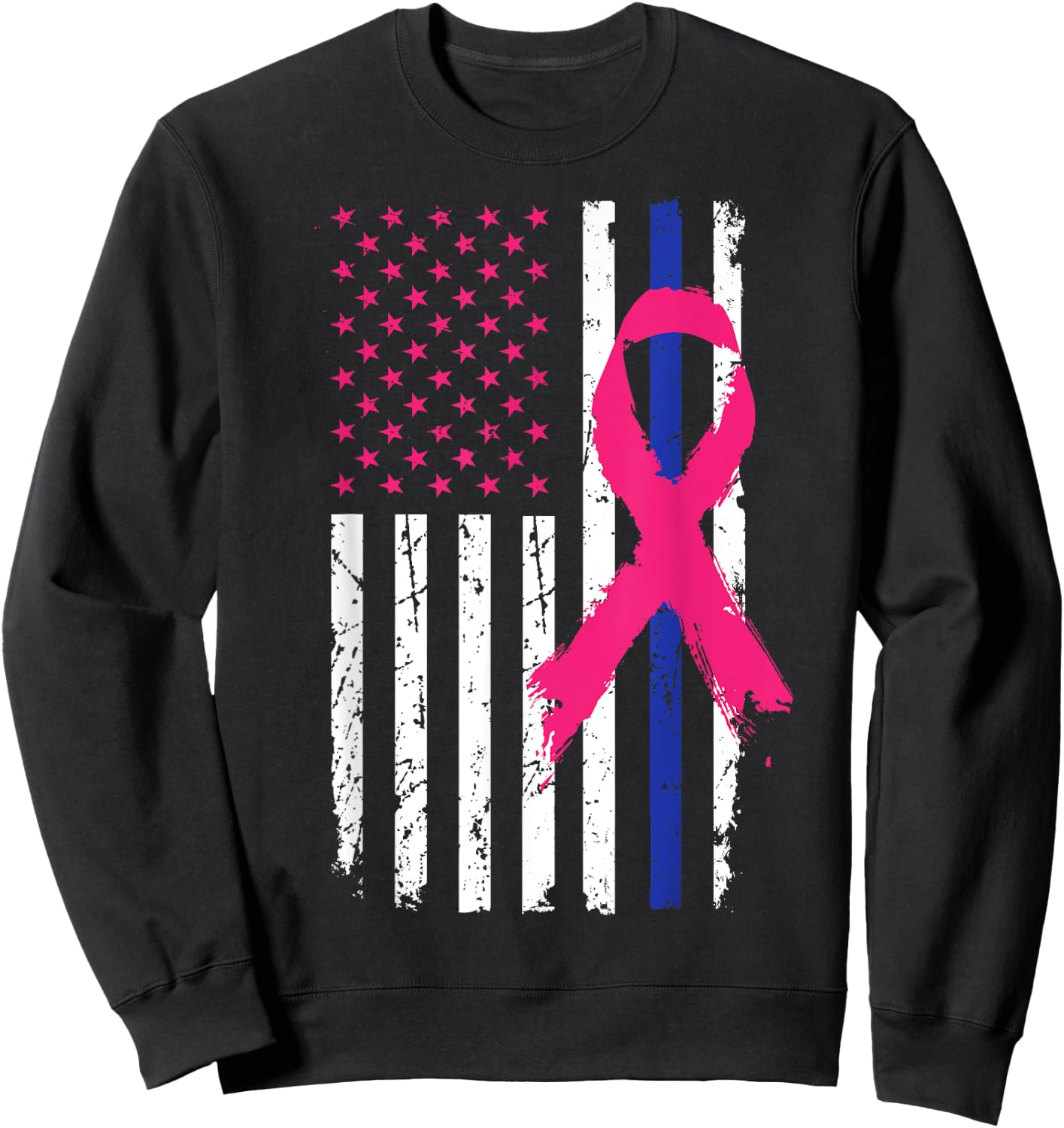 American Police Flag Cool Breast Cancer Awareness Gift Kids Men Sweatshirt - Sweatshirt | Black