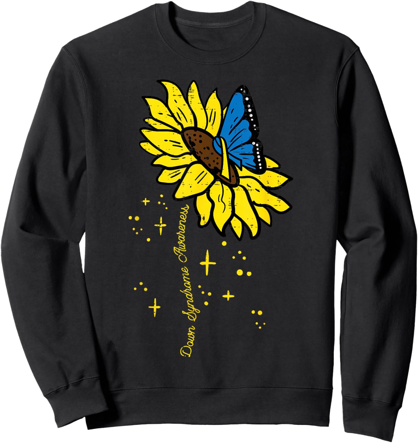Down Syndrome Awareness Sunflower Butterfly Women Girls Kids Sweatshirt - Sweatshirt | Black