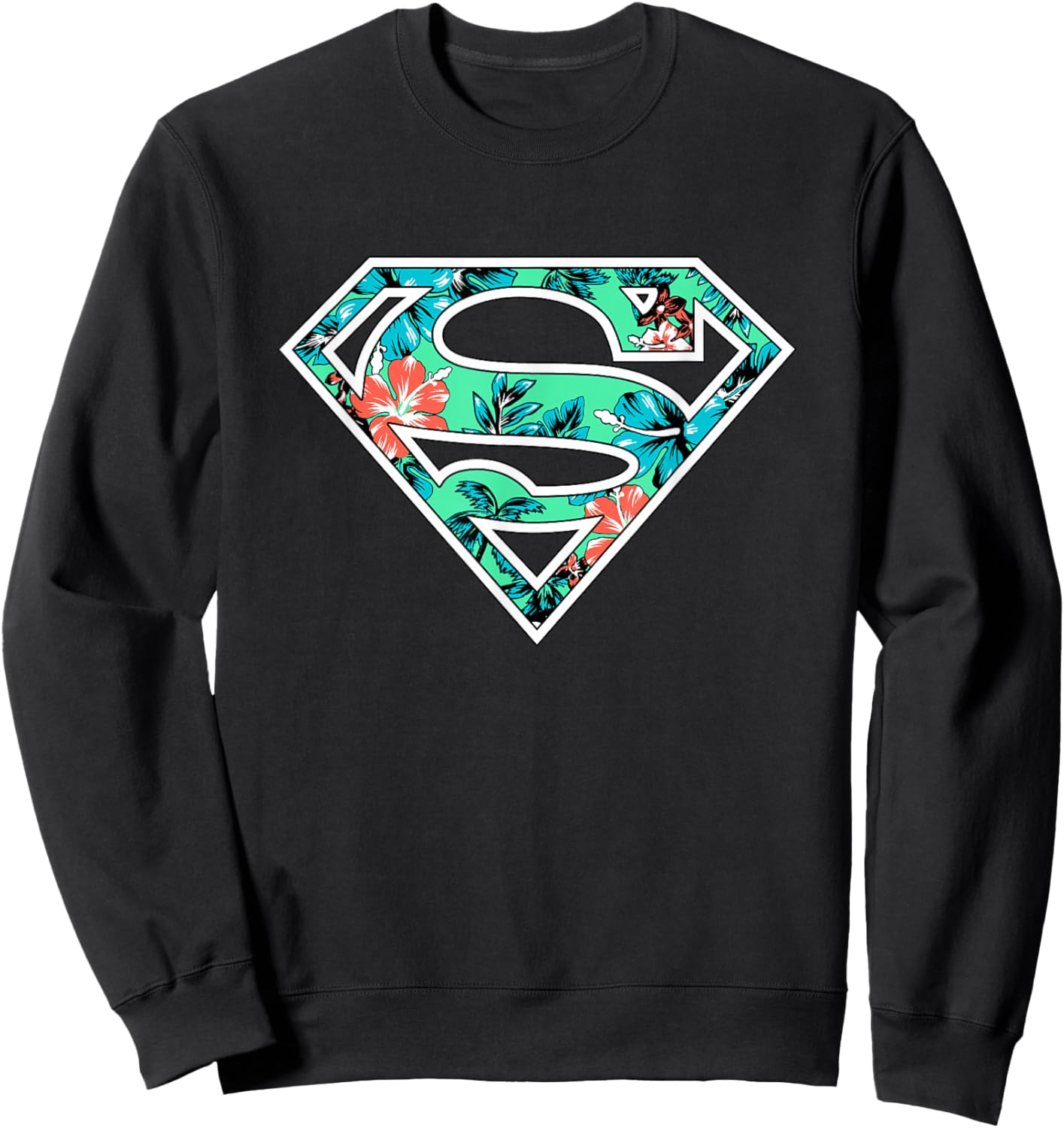 DC Comics Superman Classic Logo Tropical Flowers Pattern Sweatshirt - Sweatshirt | Black