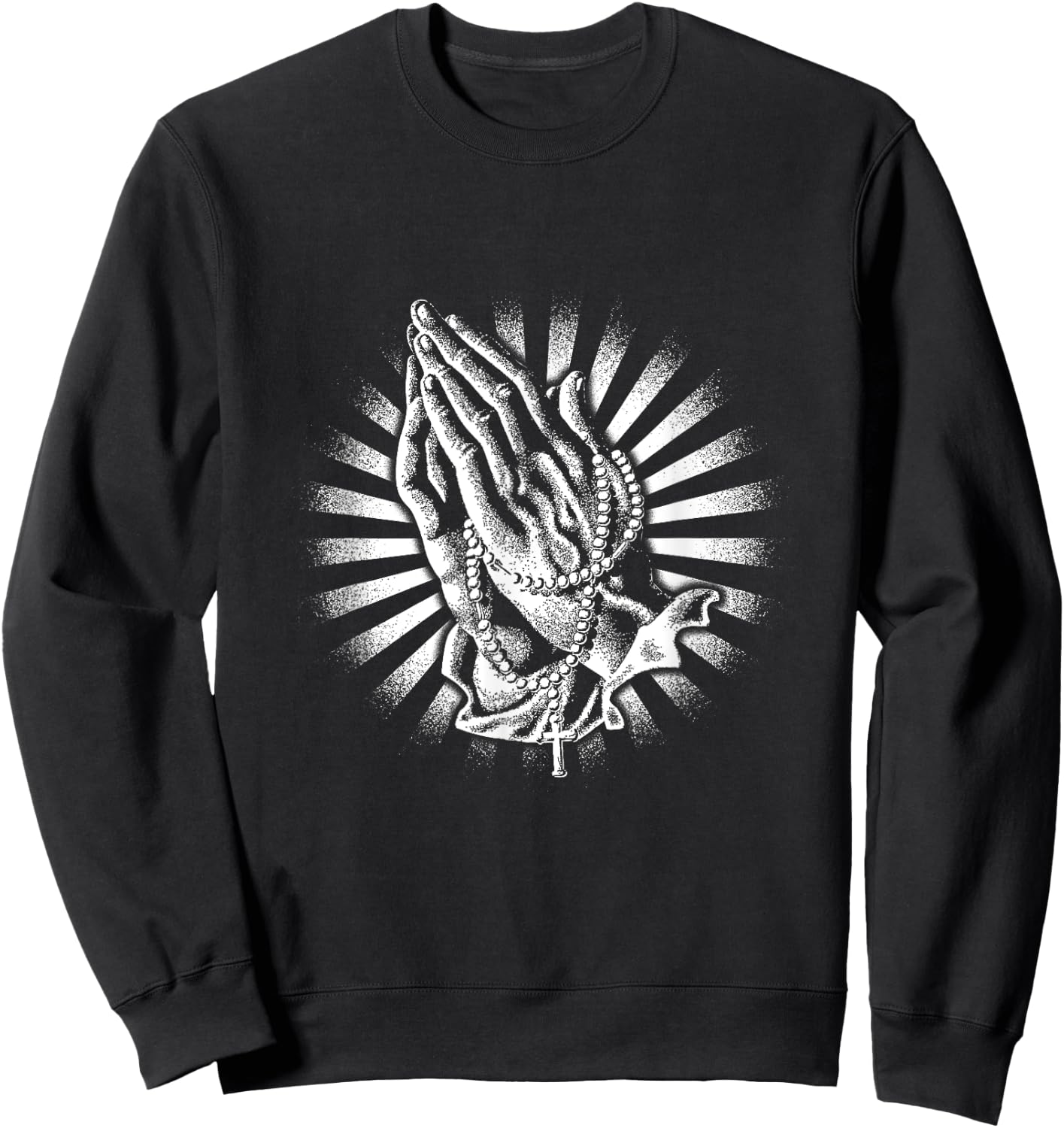 Rosary Praying Hands Believe Faith Jesus Christian Sweatshirt - Sweatshirt | Black