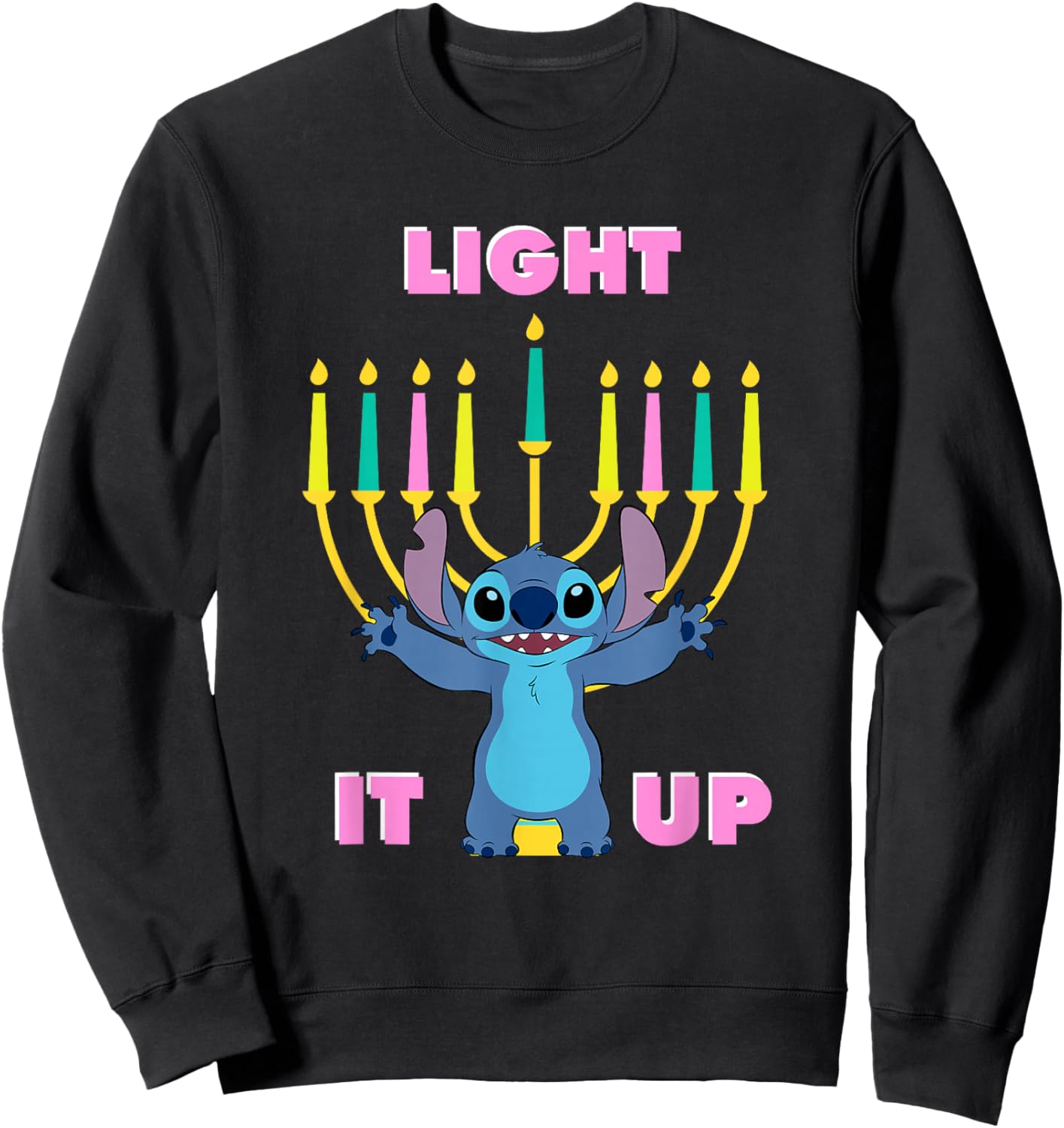Disney Lilo & Stitch Hanukkah Stitch Light It Up Menorah Sweatshirt - Sweatshirt | Black