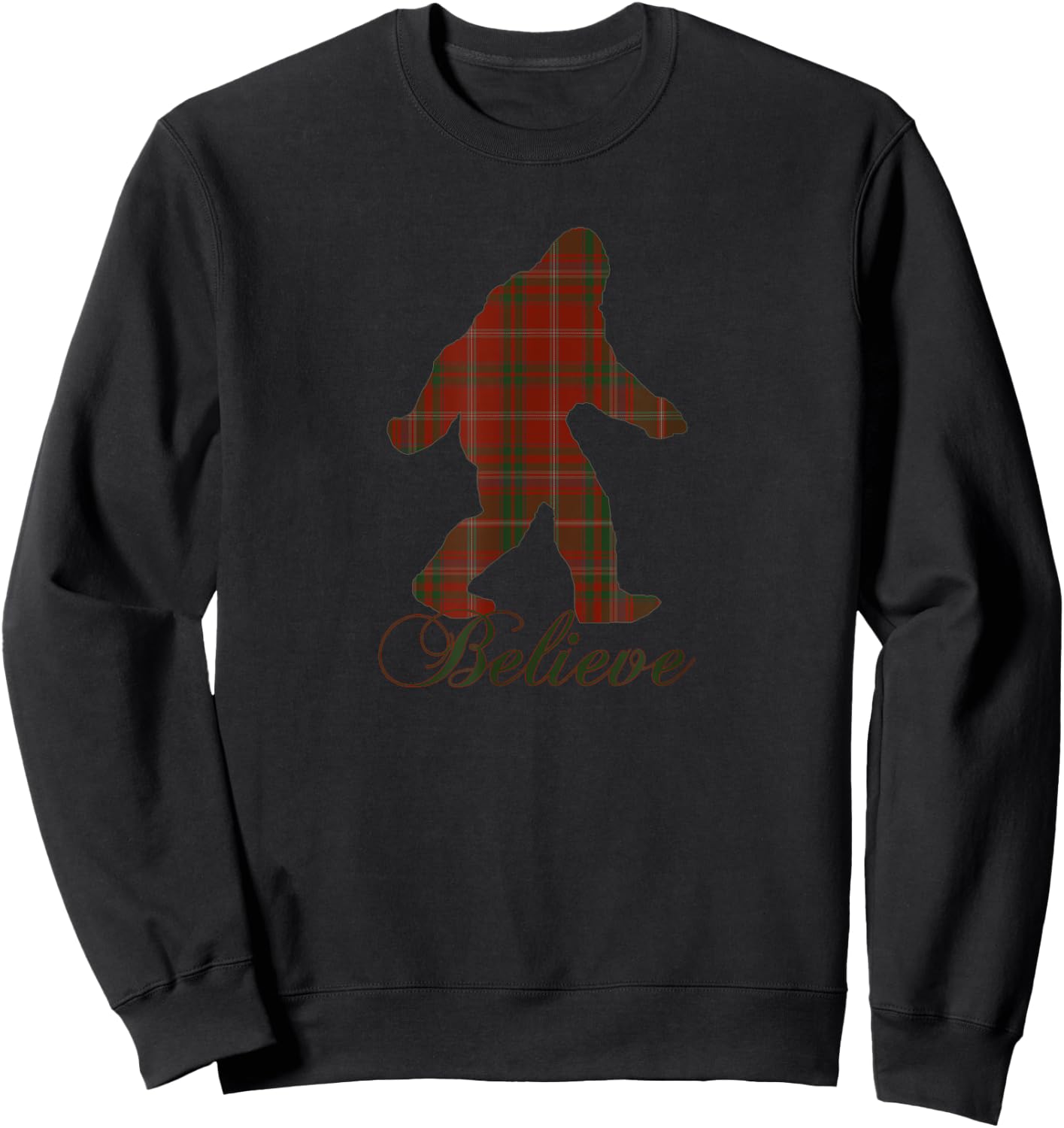Plaid Bigfoot Sasquatch Yeti Believe Christmas Pajamas Gift Sweatshirt - Sweatshirt | Black