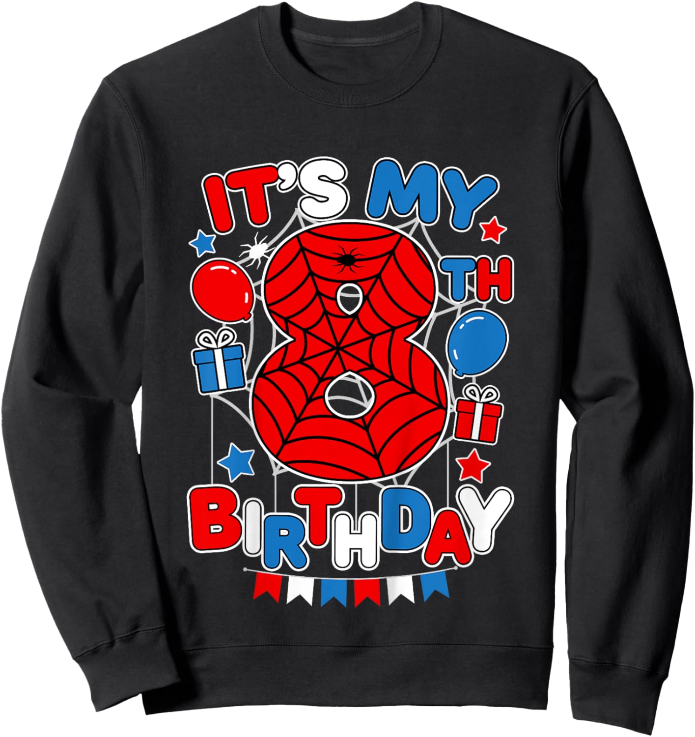 Kids It's My 8th Birthday Spider Theme Party 8 Year Old Boys Kids Sweatshirt - Sweatshirt | Black