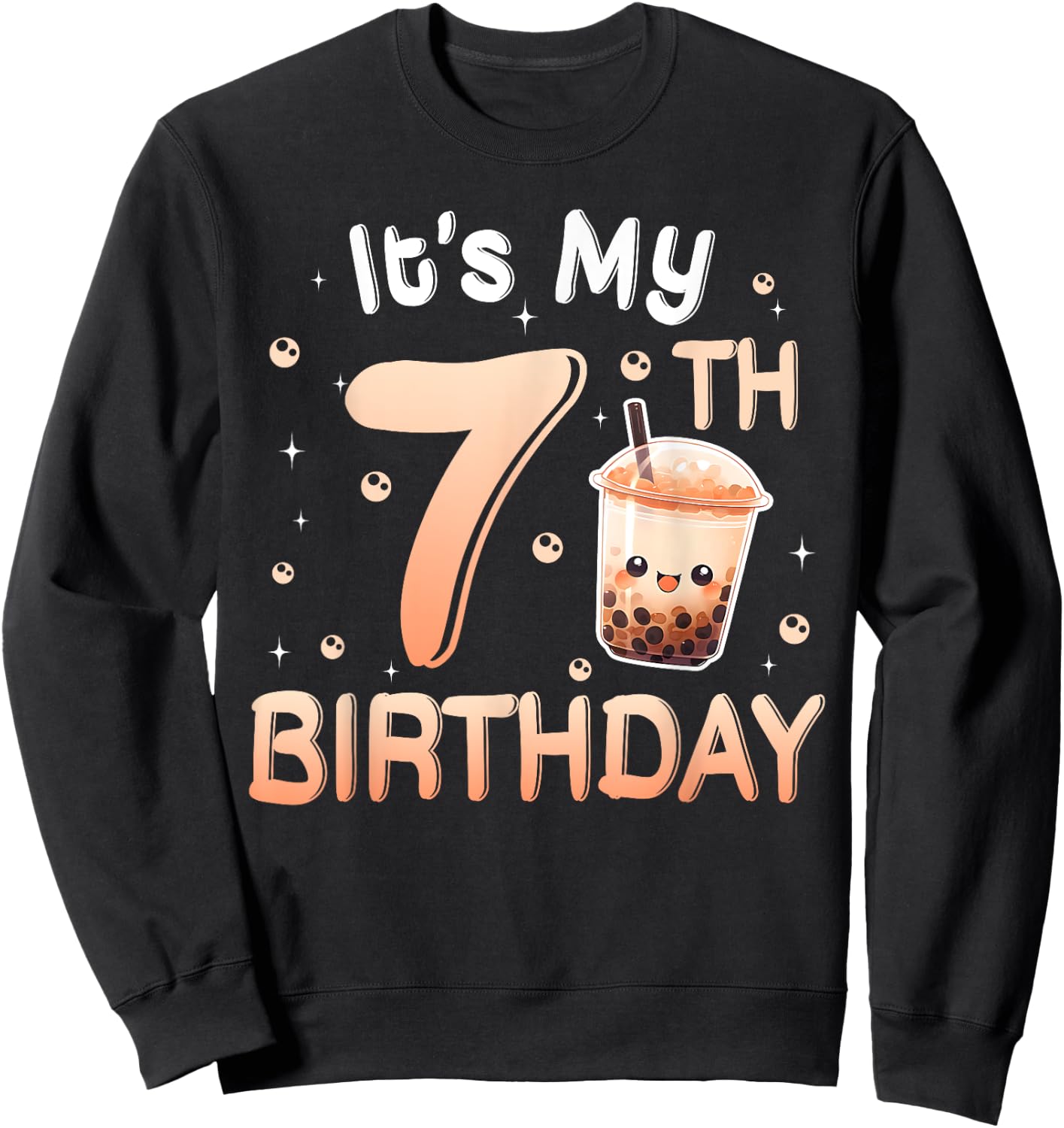 It's My 7th Birthday Bubble Boba Tea Party 7 Year Old Girl Sweatshirt - Sweatshirt | Black