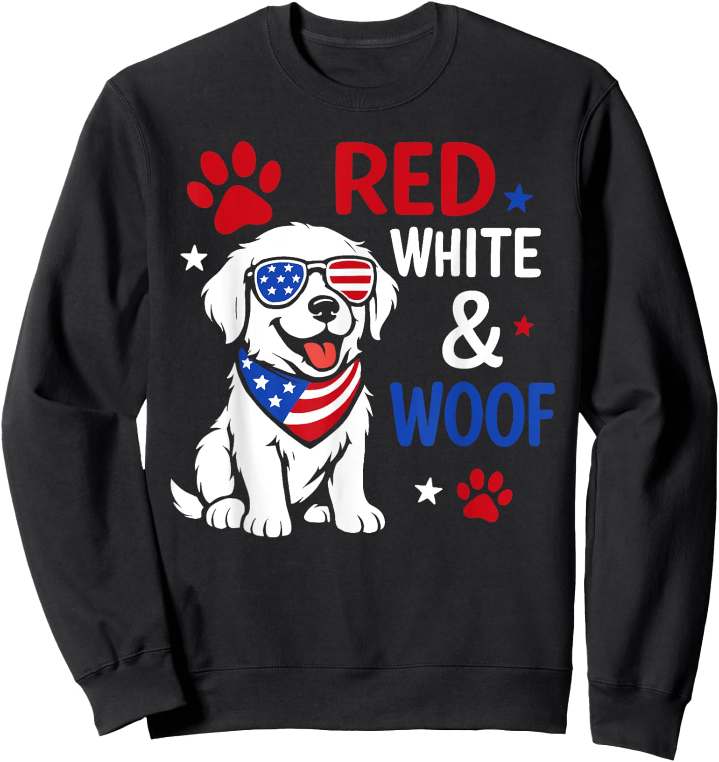 Red White And Woof 4th Of July American Flag Girls Kids Sweatshirt - Sweatshirt | Black