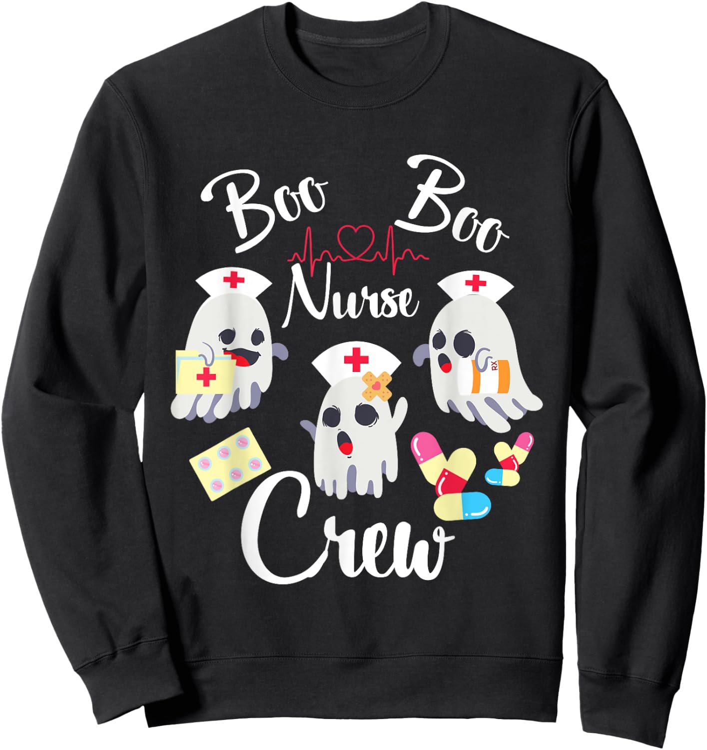 Boo Boo Crew Nurse Ghost Costume Funny Halloween Gift Sweatshirt - Sweatshirt | Black