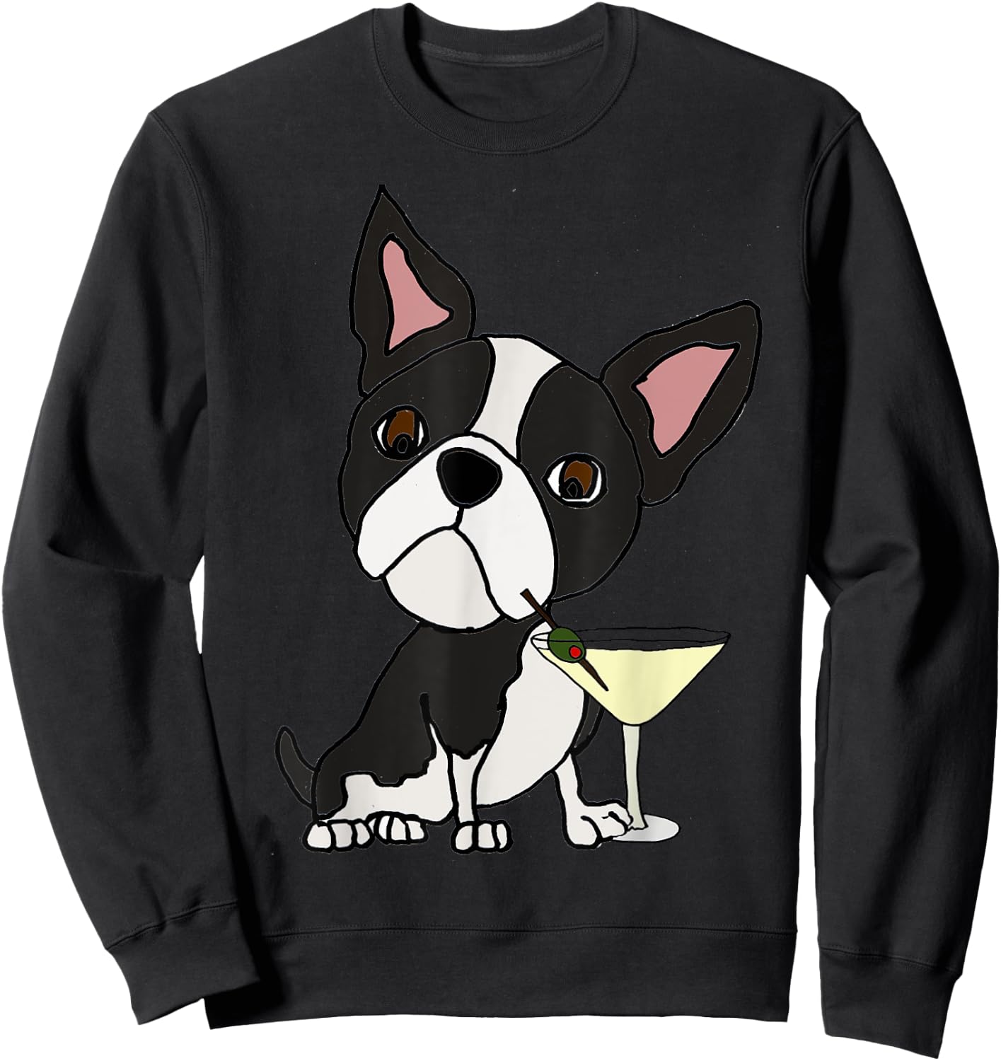 Smilemoreteesa Funny Boston Terrier Dog Drinking Martini Women Sweatshirt - Sweatshirt | Black