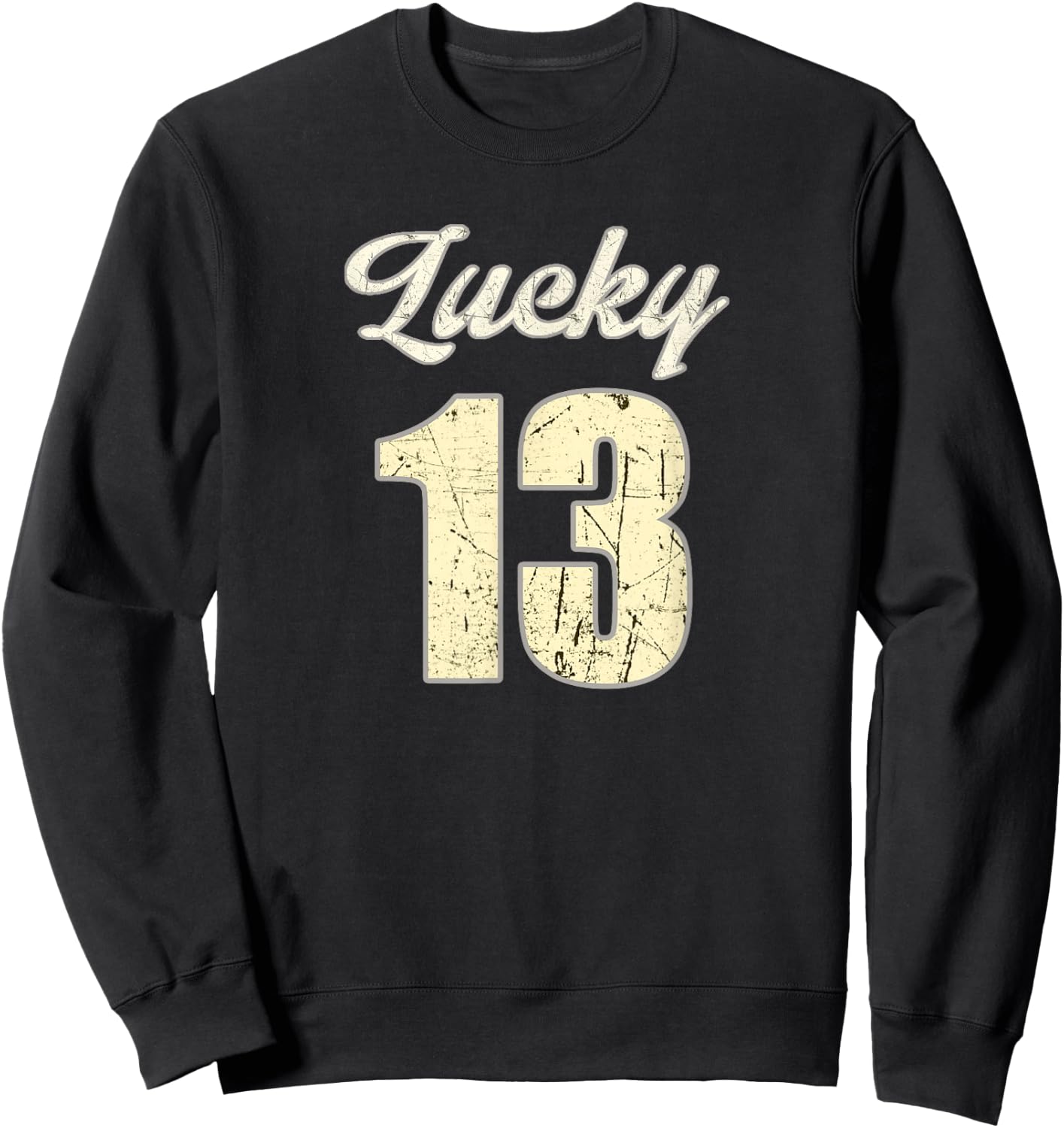 Lucky Number Thirteen Retro Distressed Vintage Sweatshirt - Sweatshirt | Black