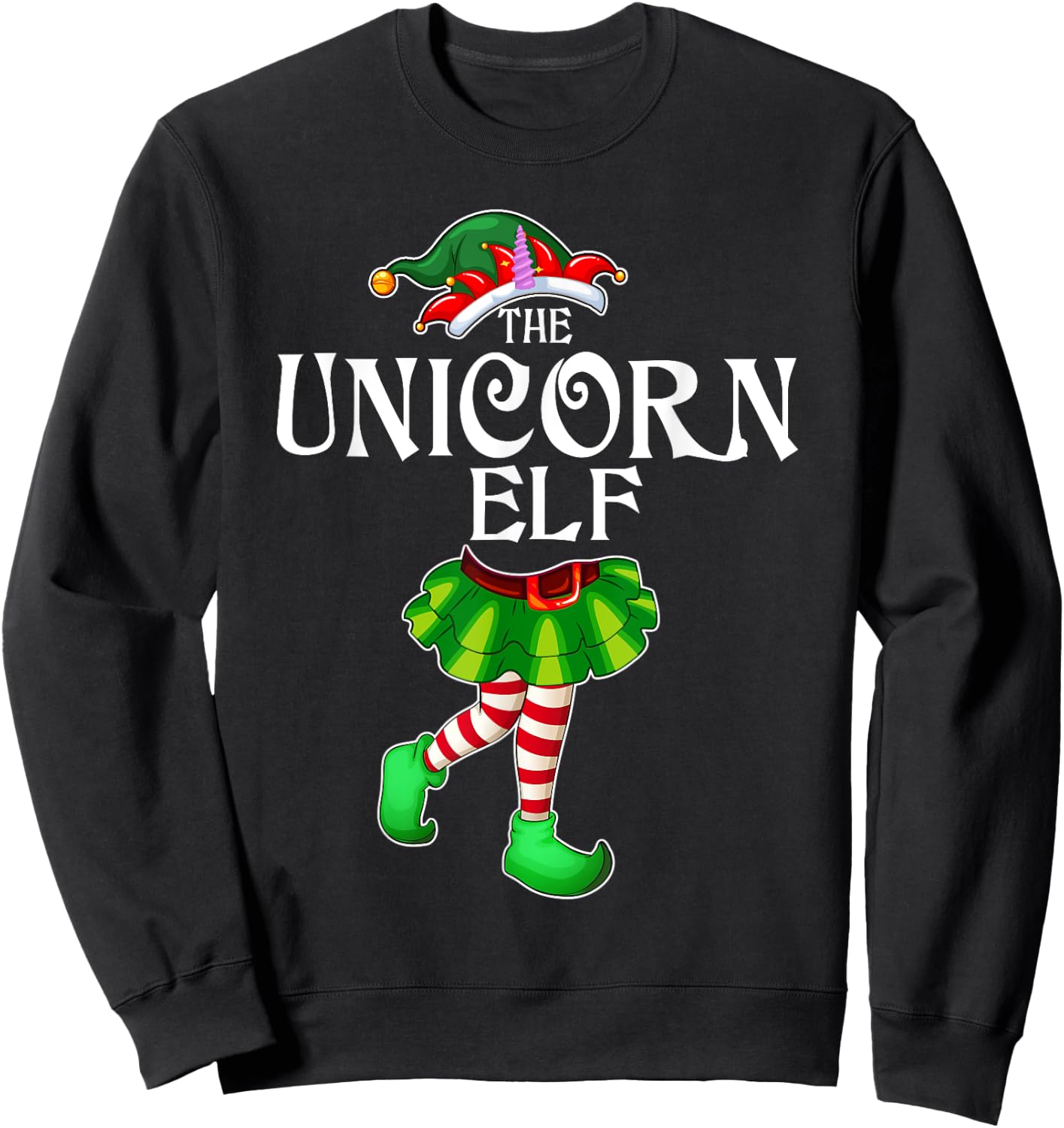 The Unicorn Elf Christmas Matching Family Group Sweatshirt - Sweatshirt | Black