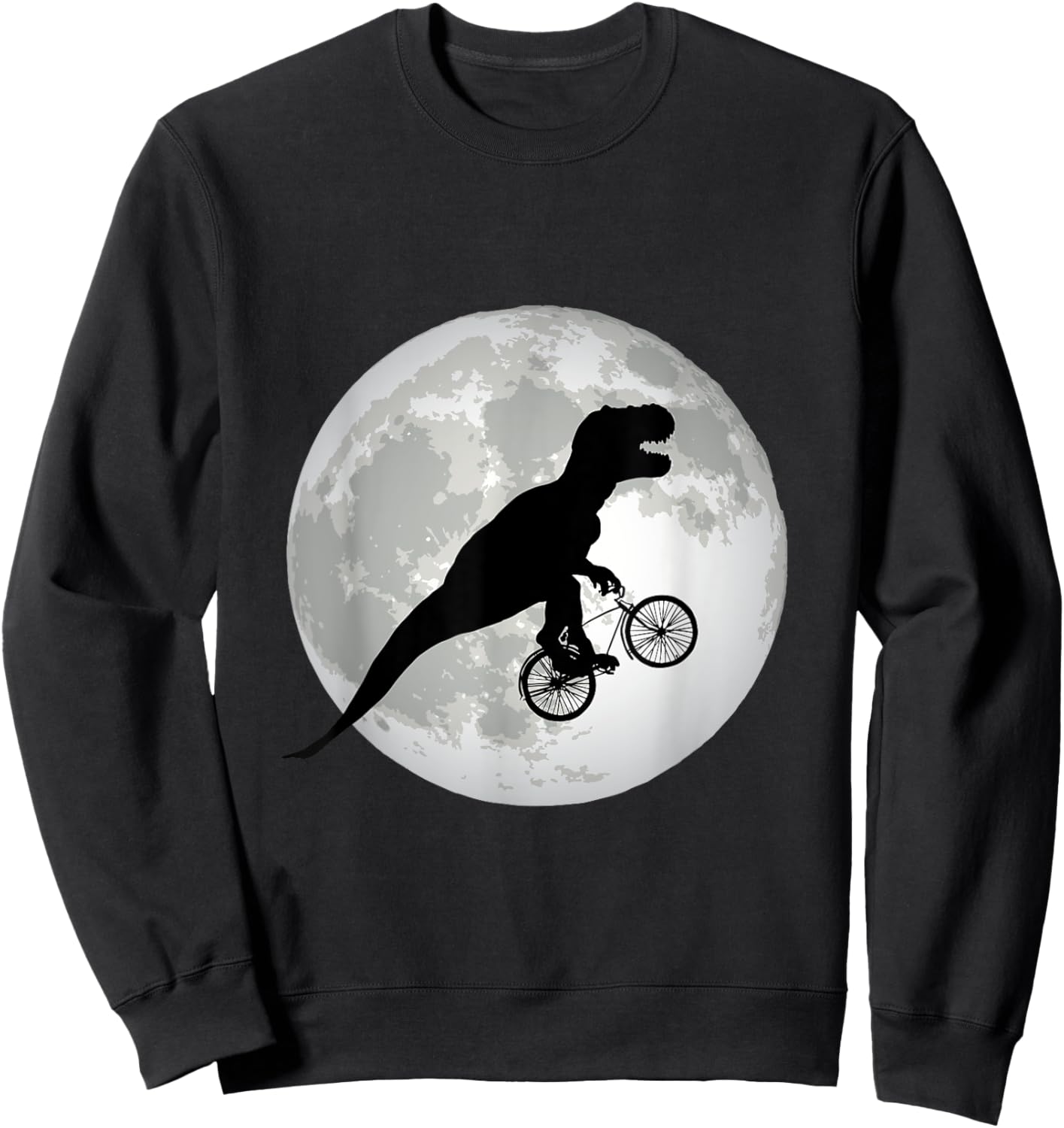 T-Rex Cycling Over The Moon, Trex on Bike, Funny Dinosaur Sweatshirt - Sweatshirt | Black