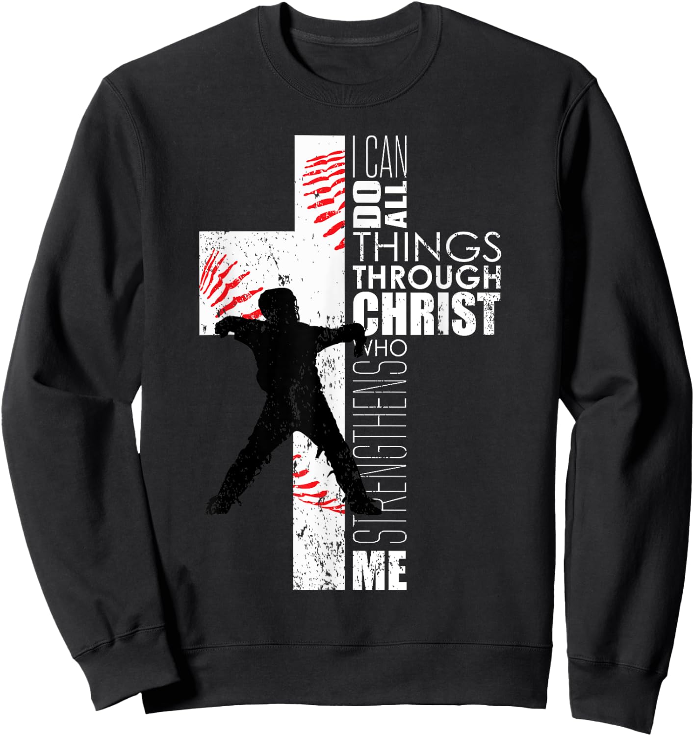 Christian Philippians 4:13 Kids Boys Cross Baseball Catcher Sweatshirt - Sweatshirt | Black