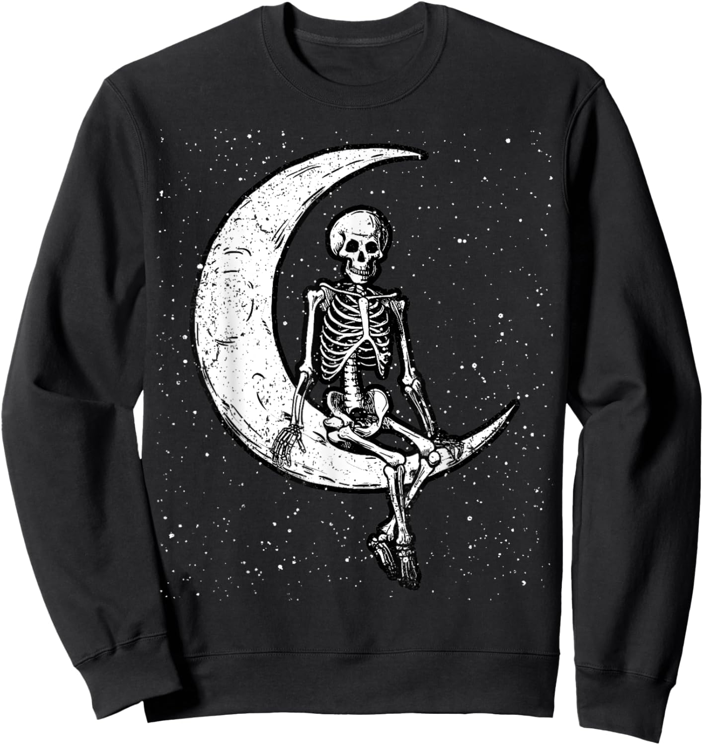 Skeleton Sitting On Moon Halloween Spooky Bones Goth Gothic Sweatshirt - Sweatshirt | Black