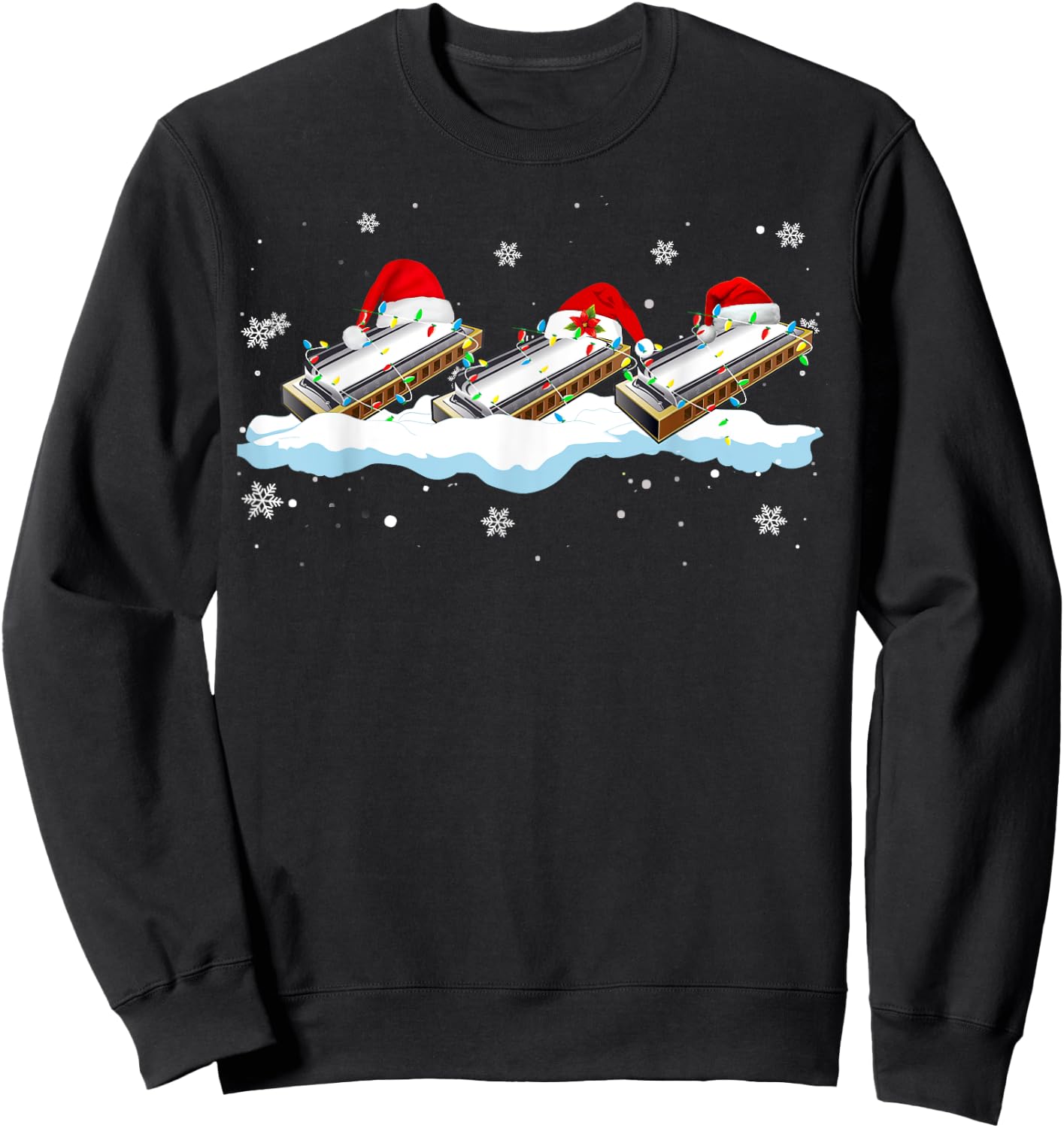 Santa Harmonica Christmas Lights Funny Harmonica Lover Gifts Sweatshirt - Sweatshirt | Black