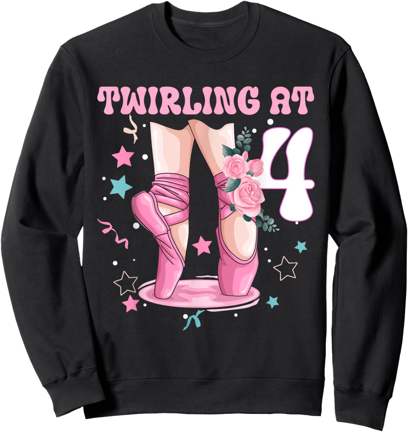 4th Birthday Ballet Ballerina Birthday Party 4 Year Old Girl Sweatshirt - Sweatshirt | Black