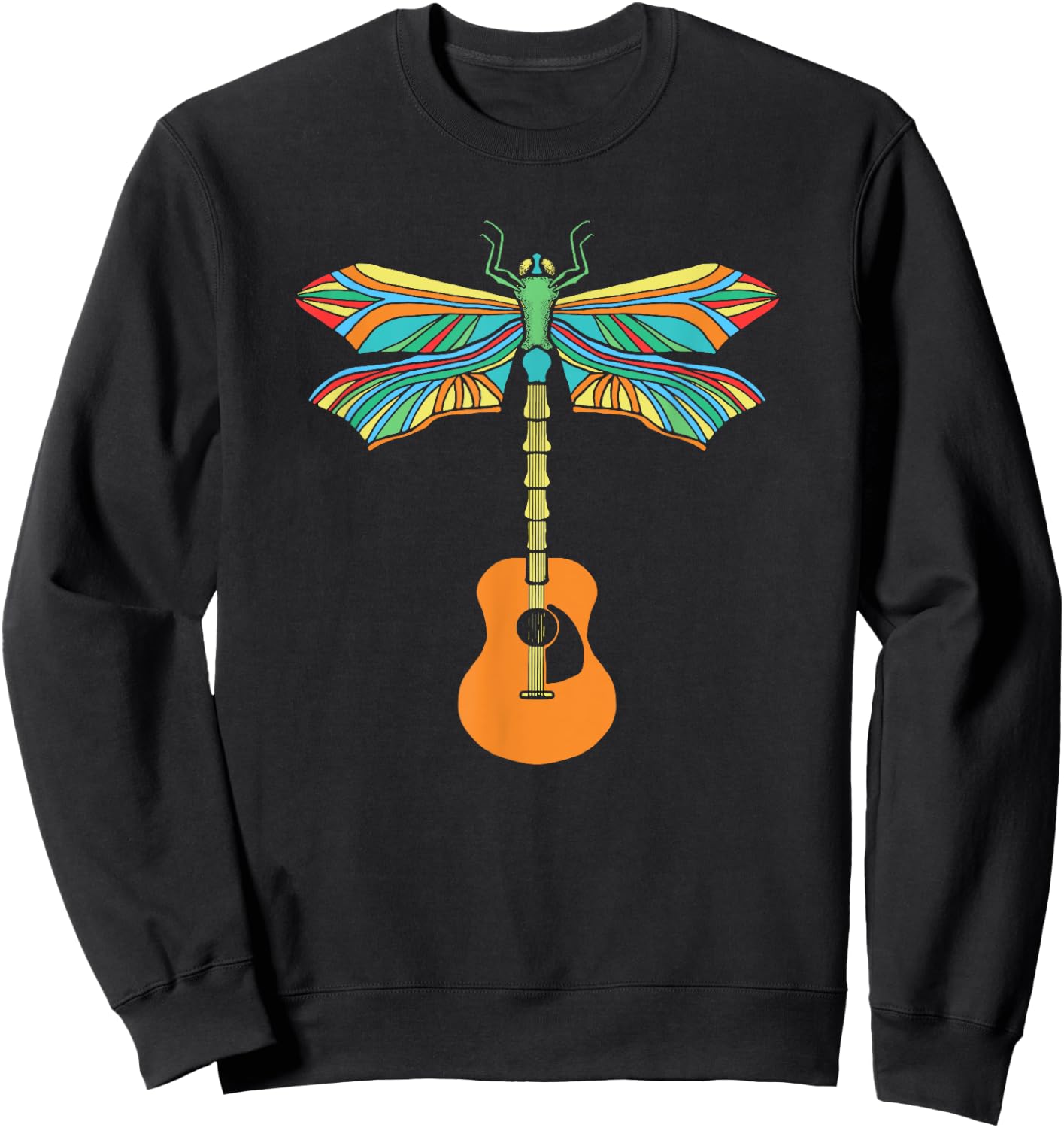 Acoustic Guitar Artistic Dragonfly Music & Musician Vitnage Sweatshirt - Sweatshirt | Black