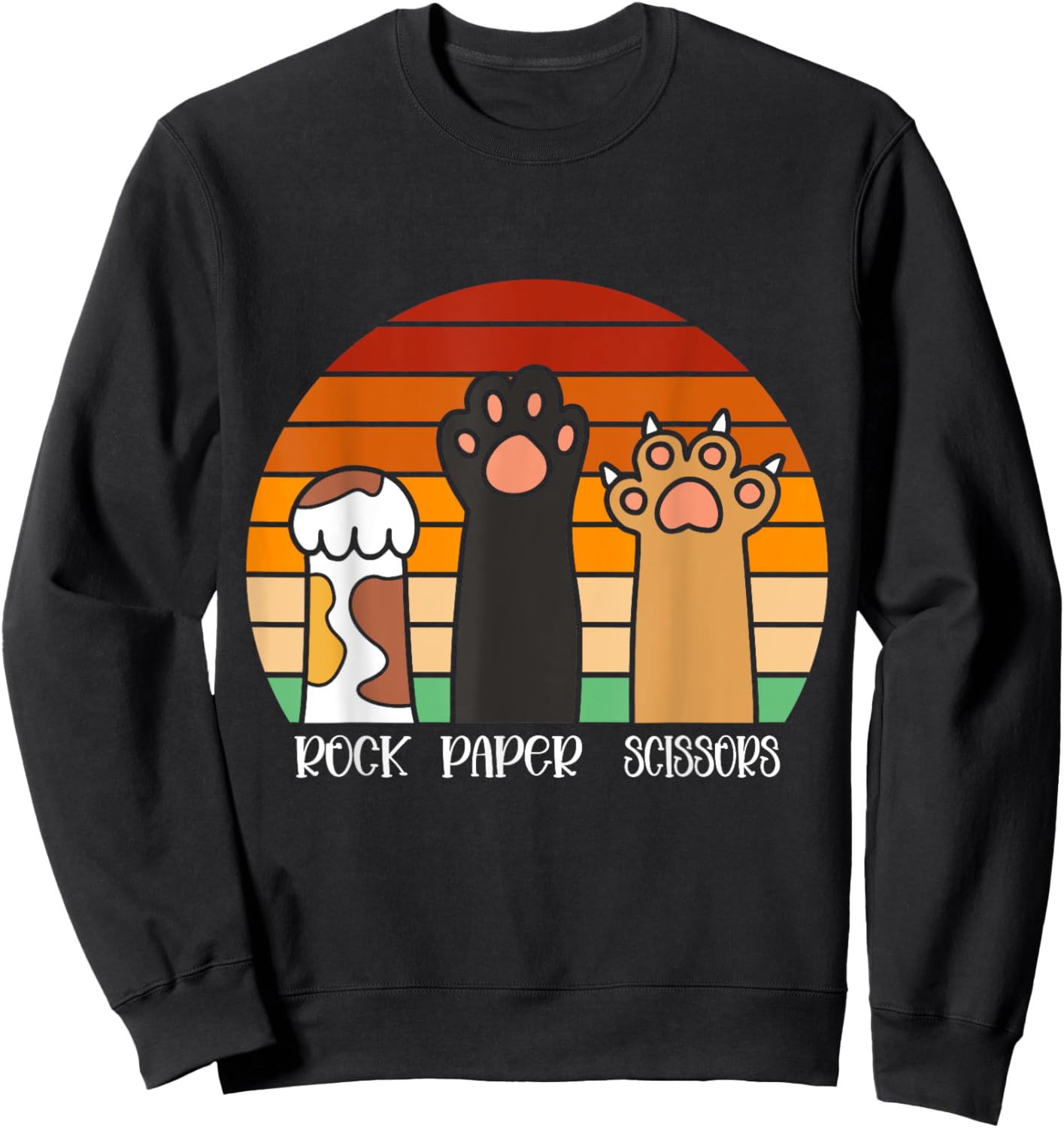 Rock Paper Scissors Game Kitten Lover Animal Paws Cat Sweatshirt - Sweatshirt | Black