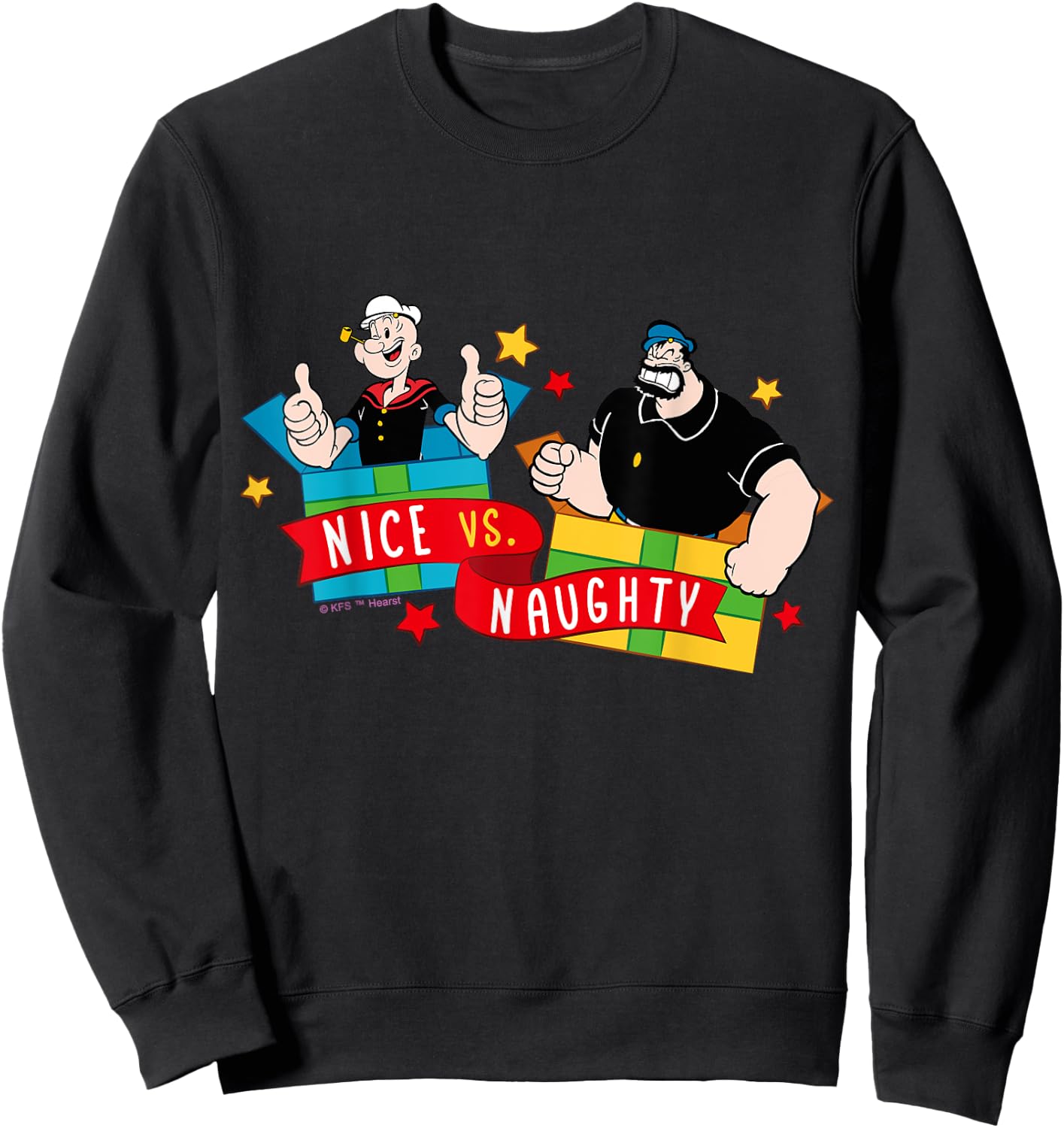 Popeye and Olive Oyl Official Merchandise -Kids Black Cotton 60% Polyester 40% Classic Fit Short Sleeve Holiday Small Sweatshirt - Sweatshirt | Black