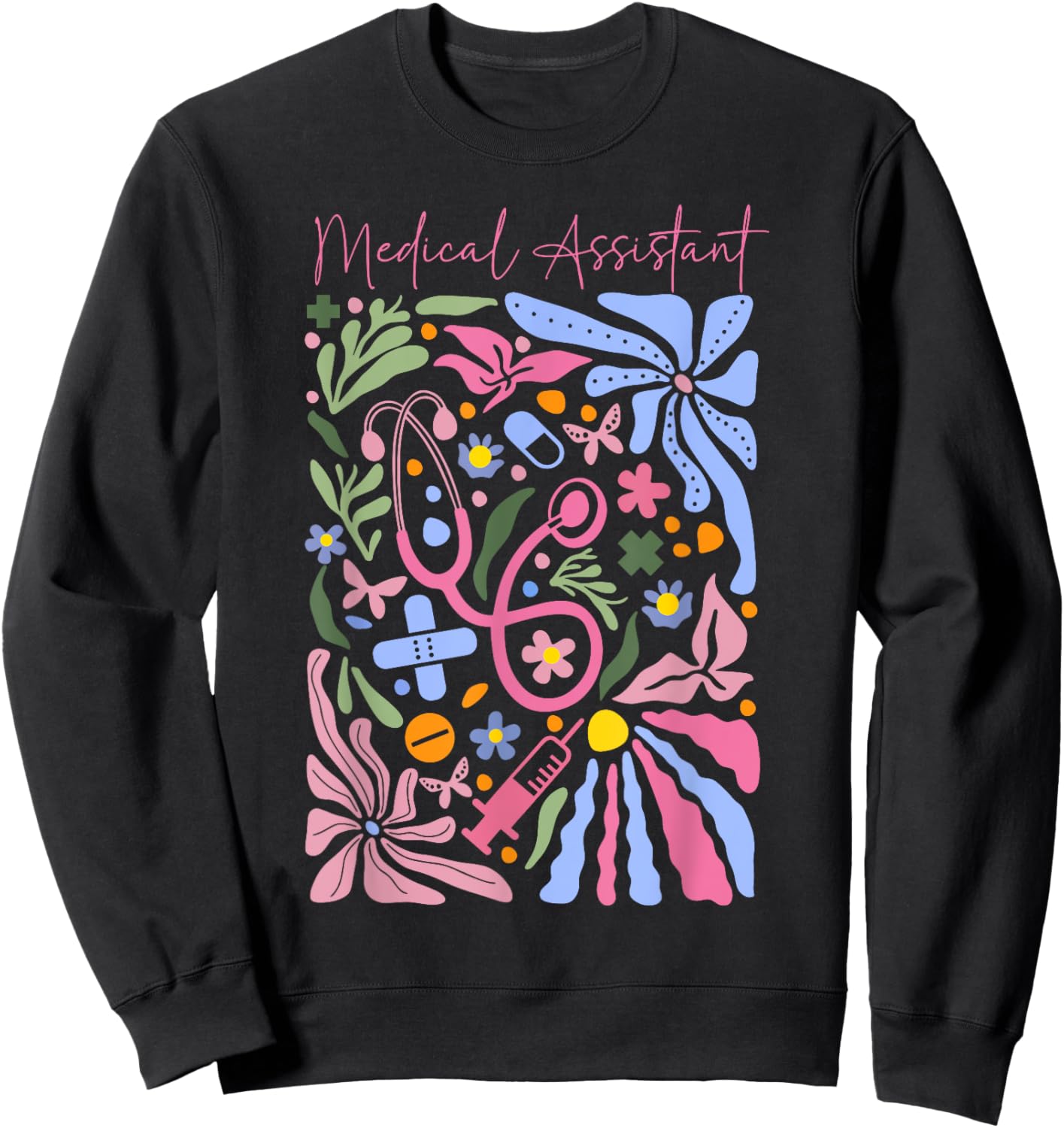 Boho Flower Medical Assistant Stethoscope Healthcare Worker Sweatshirt - Sweatshirt | Black