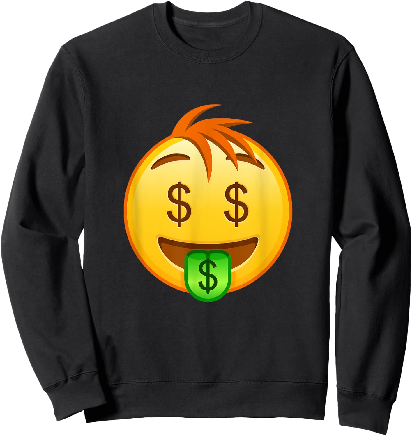 Money Emoticon Mouth Face with Dollar Sign Eyes Rich Sweatshirt - Sweatshirt | Black
